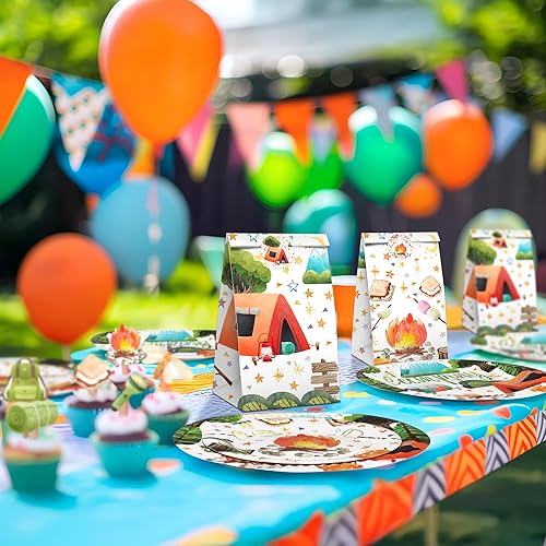 Miniatura 7 de Decoraciones de fiesta de campamento platos y servilletas para fiestas de campamento para niños, sirve para 40 invitados