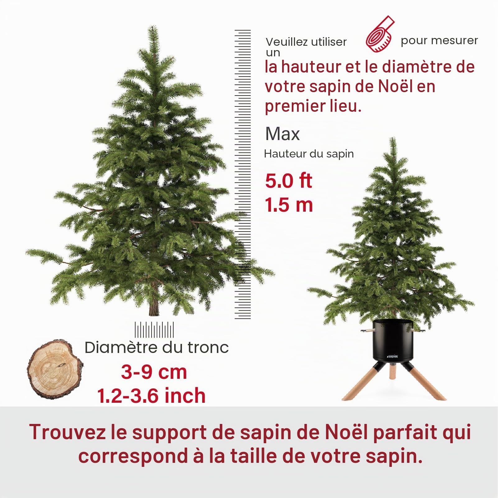 Tree Nest Pied de Sapin de Noël Support Pied de Sapin avec Réserve d'eau - Cosmopolitan Christmas Tree Stand pour Sapin jusqu'à 1.5m, Tronc de 3 à 9 cm Noir