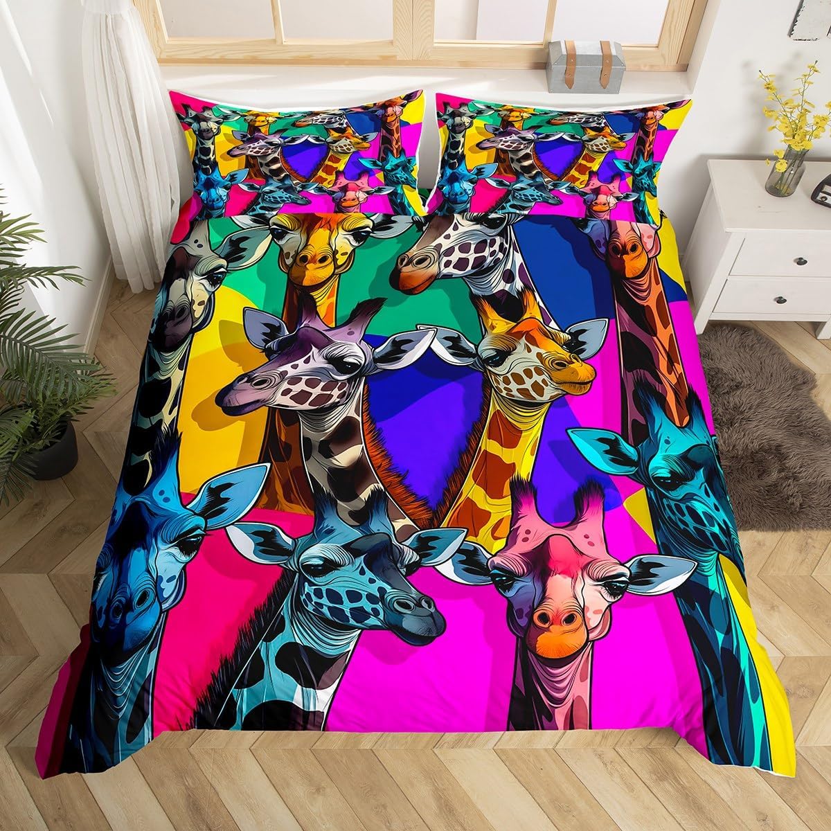 Erosebridal Giraffe Toddler Comforter Cover Hippie Graffiti Giraffe Bedding Set for Kids Boys Girls Teen,Colorful Tie Dye Animal Duvet Cover Retro Grunge Wildlife Quilt Cover Room Decor 2 Pcs