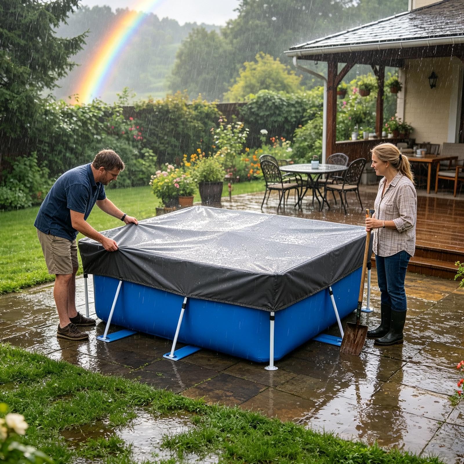 Copertura Piscina Rettangolare Telo In Tessuto Oxford 210D Impermeabile Con