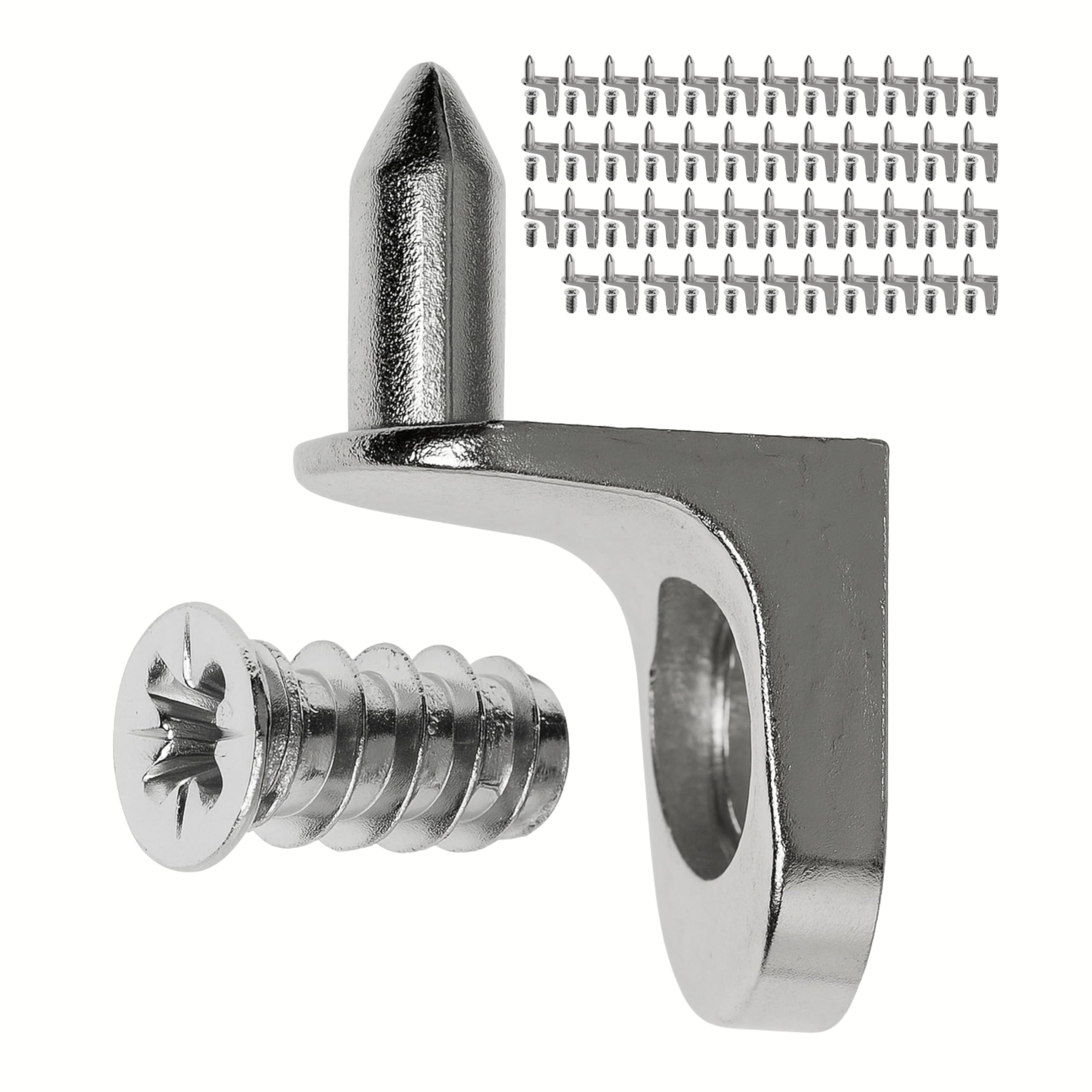 Shelf Support, 48 Pack, Angled Shelf Support with Spigot and Screw, for Ø 5 mm Drill Holes, L-Shaped Steel Holder, Shelf Holder, D5 Angled Steel Board Screw, Shelf Part L Shape