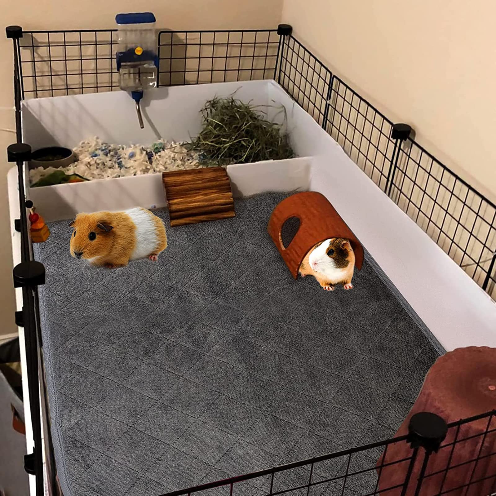 Lot de 2 Tapis Educateur pour Cochon d'Inde, Tapis 4 Couches Lavable Etanche Douce/Super Absorbante pour Petits Animaux Lapin Nain Chinchilla Hérisson 120 * 60cm