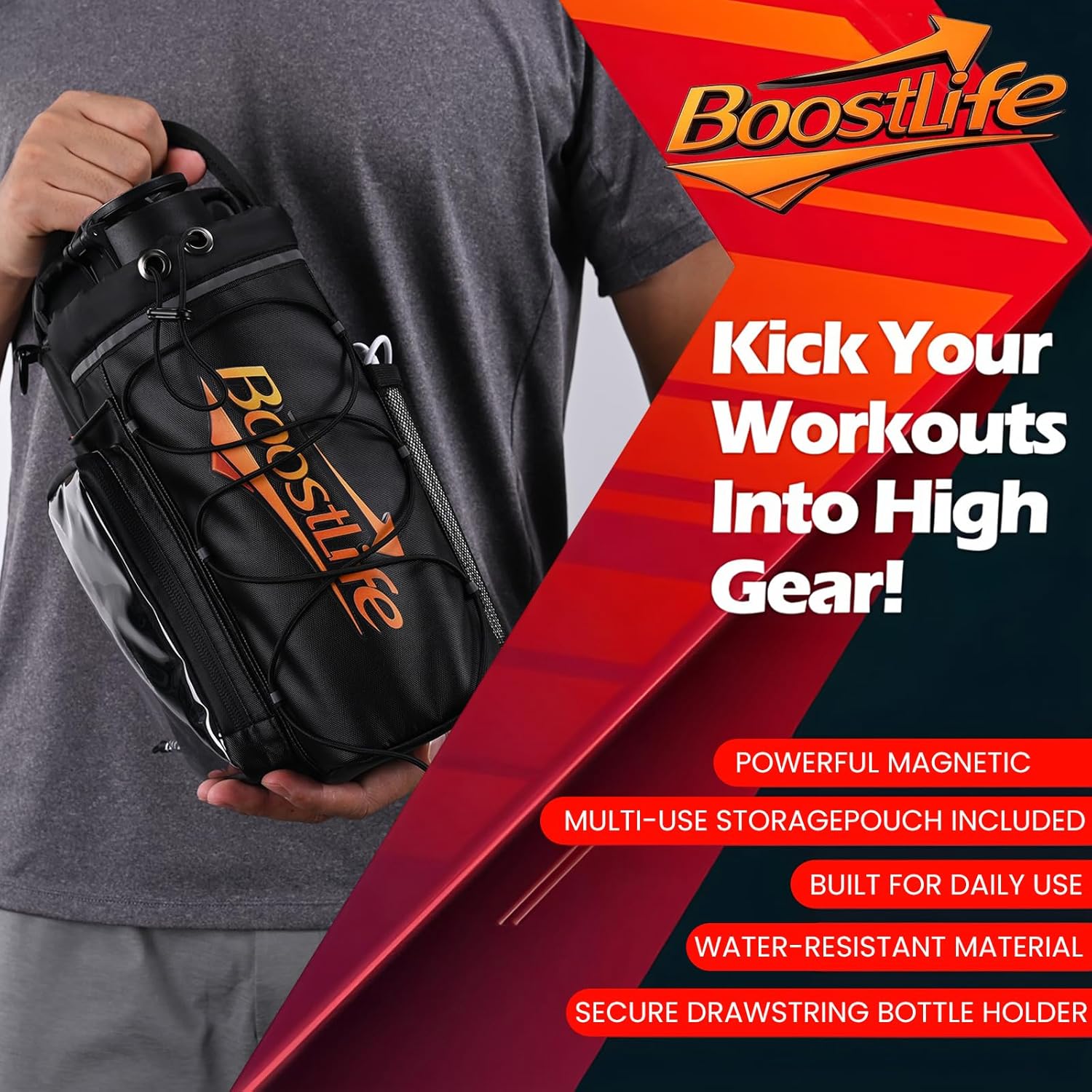 BOOSTLIFE Magnetic Gym Bag - Crossbody Sling with Large Water Bottle Holder (Fits up to 64oz), Waterproof Phone Case & Type-C Port, Sling Shoulder Bag for Gym, Travel & Outdoor Sports - Image 6