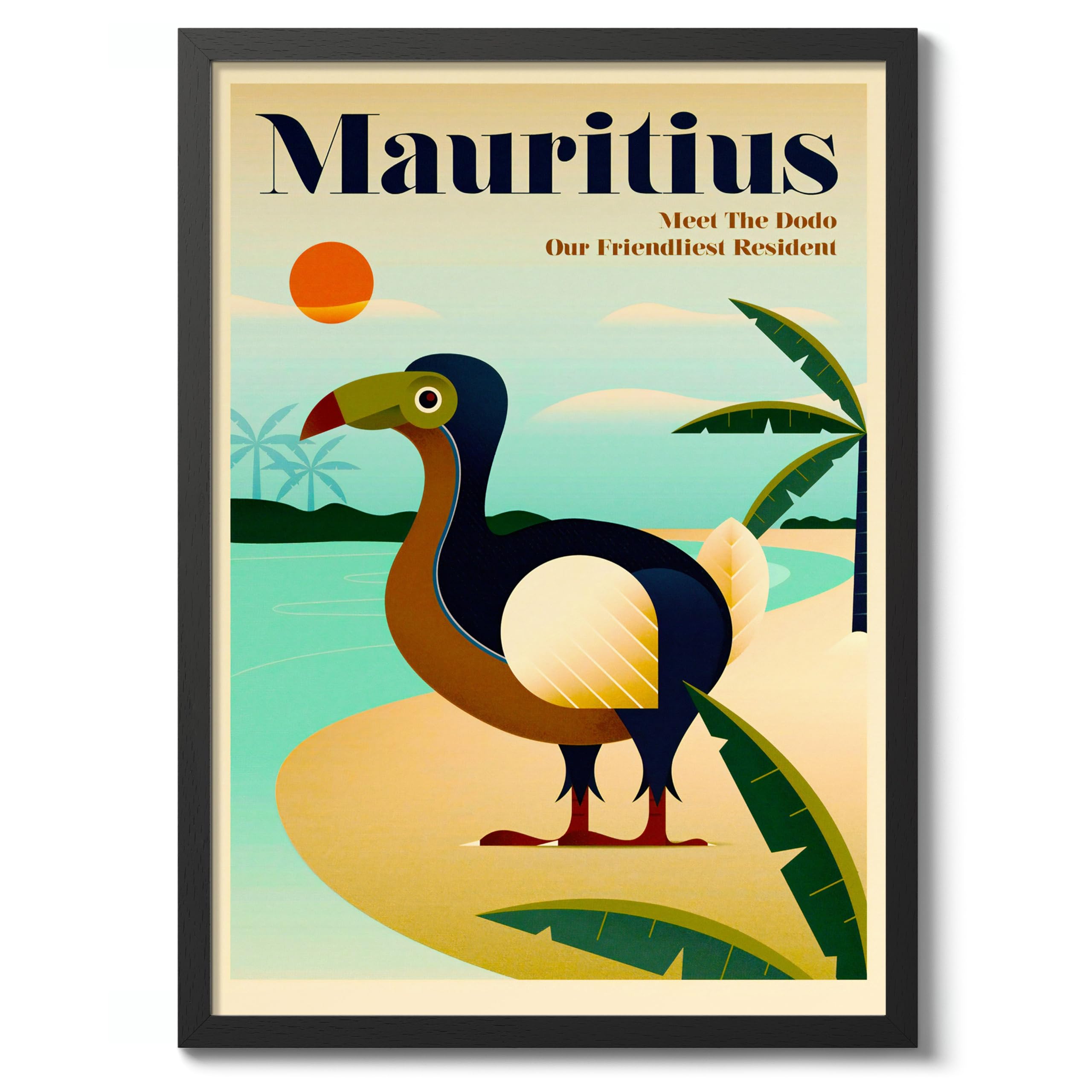 Animato Mauritius, Africa Vintage Travel Poster, Retro Tourism Print, Popular Attractions Around The World, Postcard Home Decor, Archival Matte, 50x70cm (Black Frame) - 50x70cm