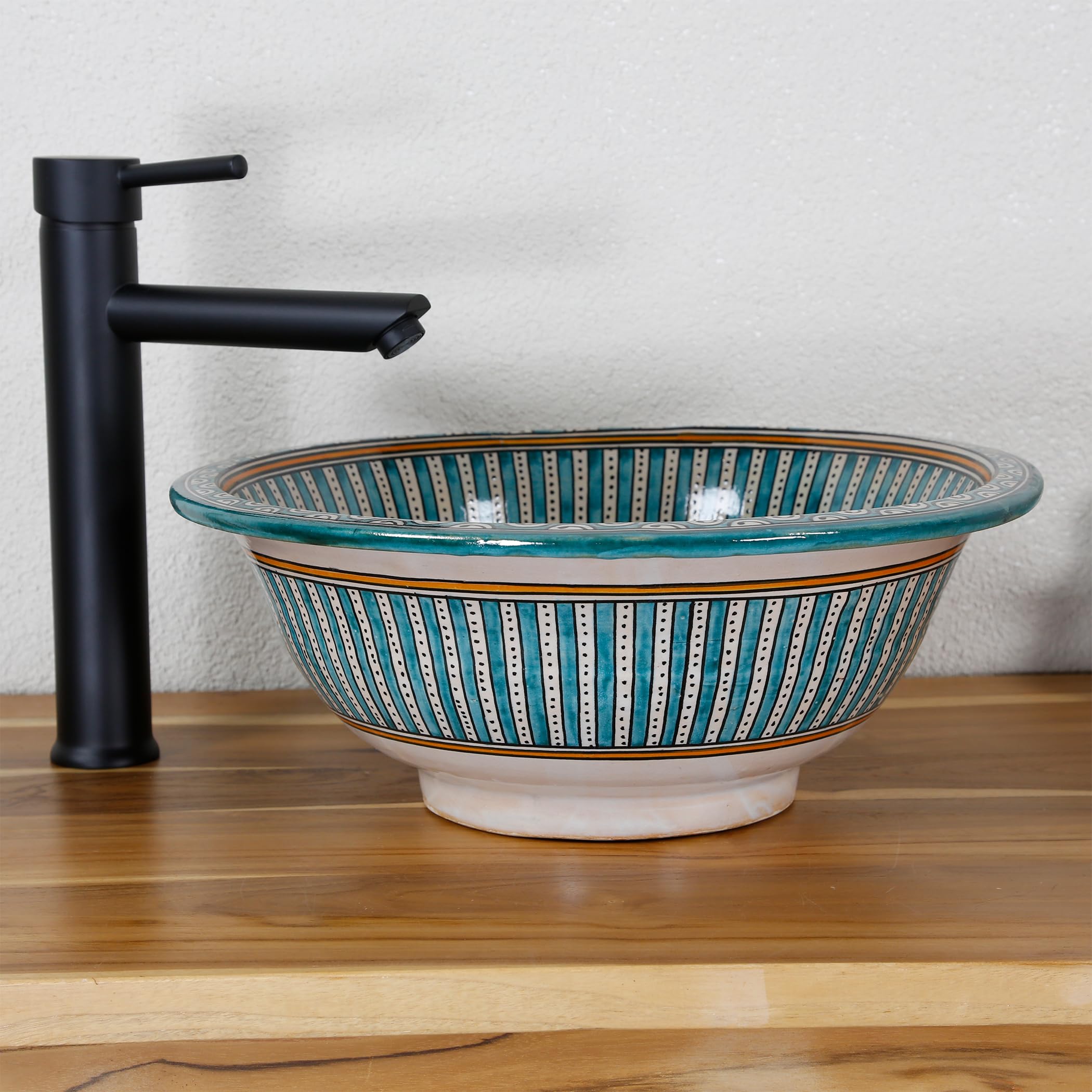 Casa Moro Lavabo de cerámica para baño y aseo de invitados, lavabo empotrable sin orificio para grifo y sin rebosadero/bufanda redonda