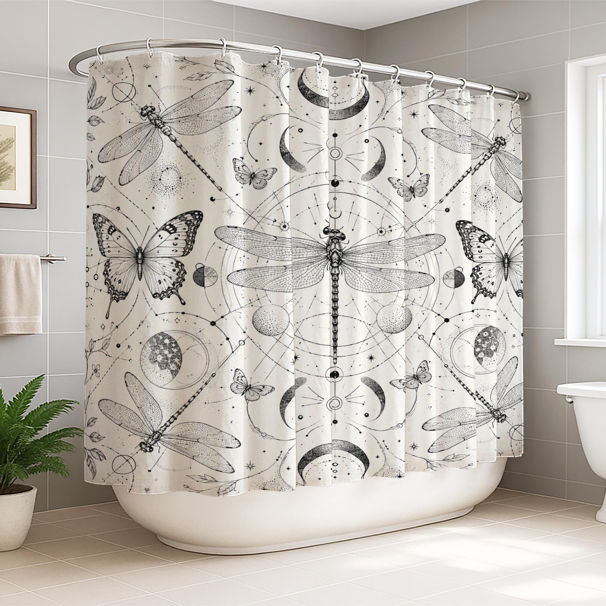 Rideau de douche extra large noir libellule pour sublimer votre chambre d'amis
