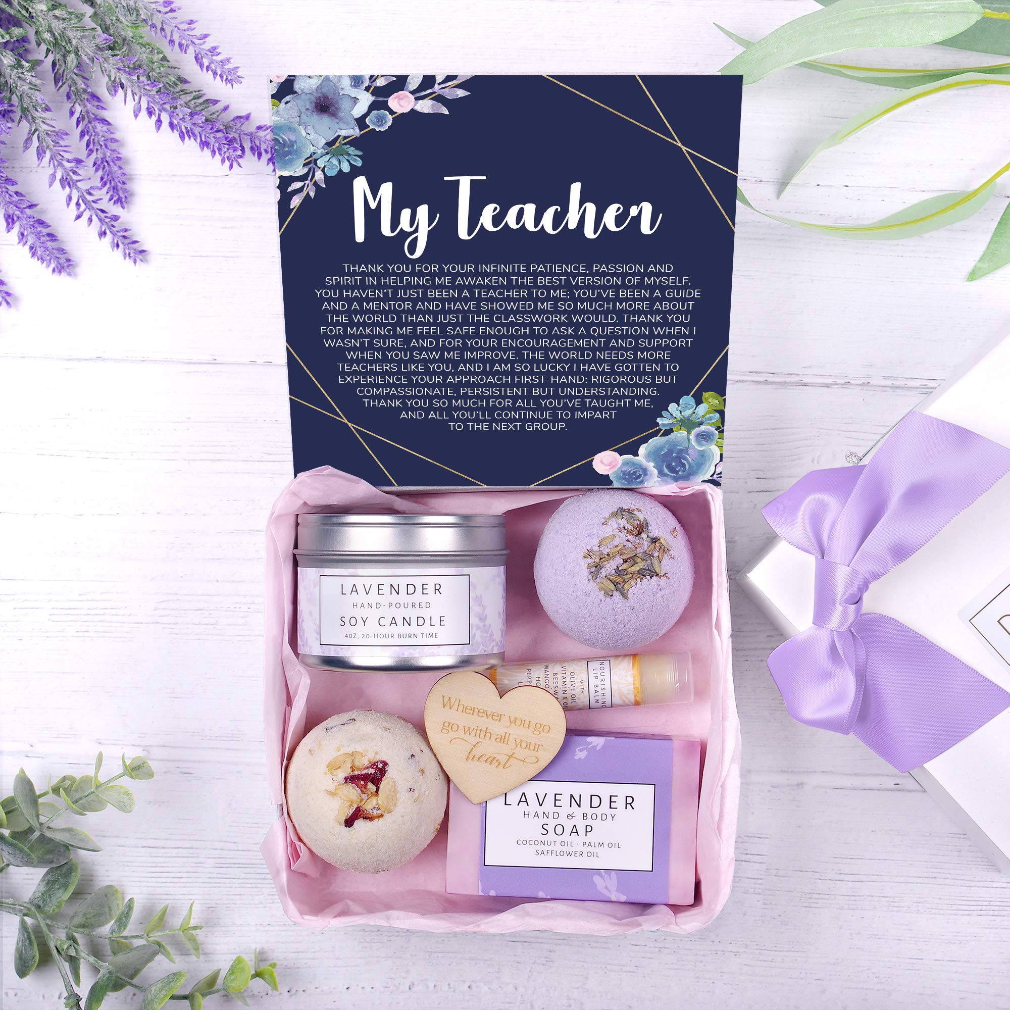 Dear AvaSpa Gifts for Women - Organic Self Care luxury Anti Stress Relaxing Bath and Body Kit Set Basket Box for Her with Heartfelt Card - Memorial and Appreciation Gift for Teachers