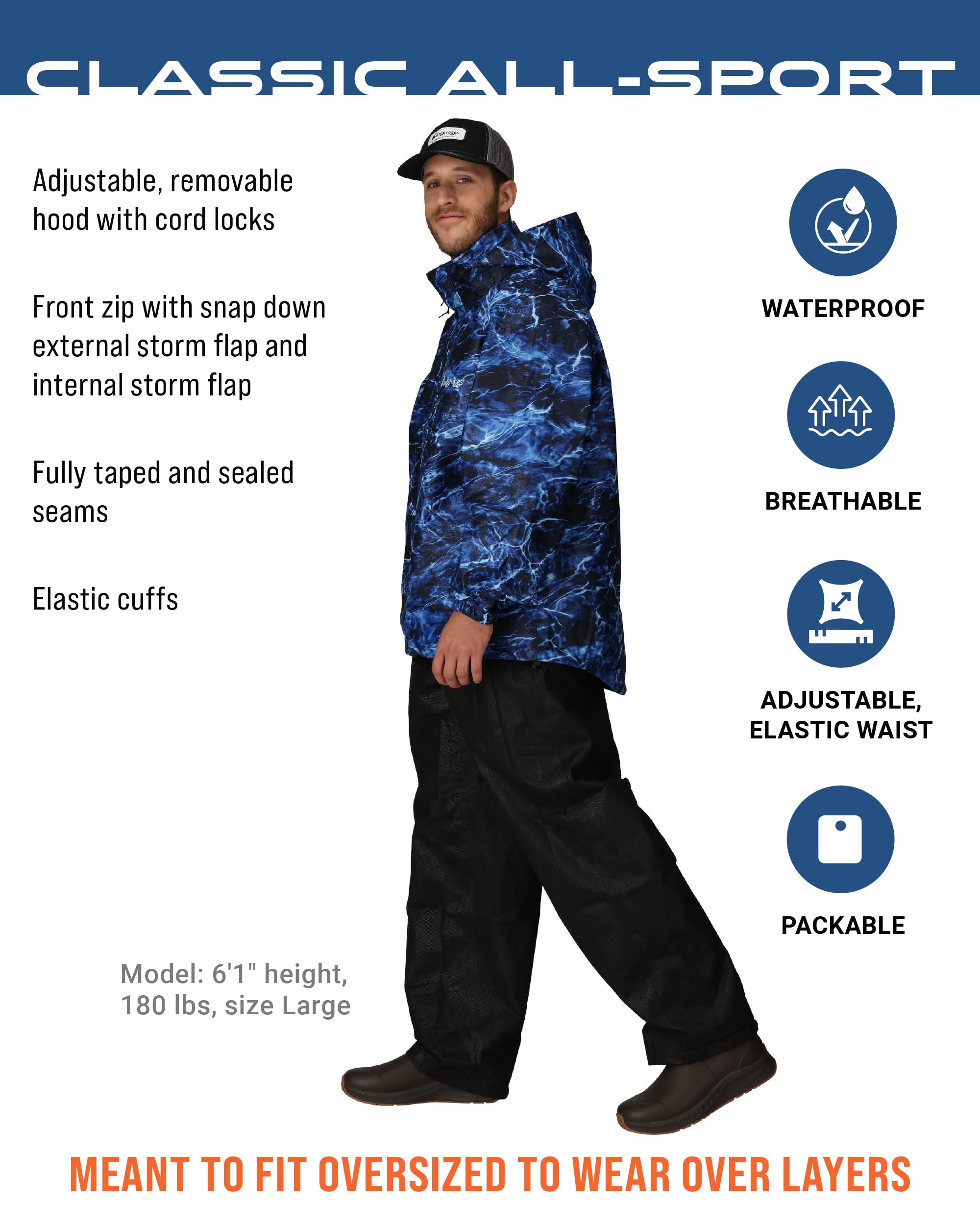 frogg toggs Chubasquero clásico para hombre, impermeable, transpirable
