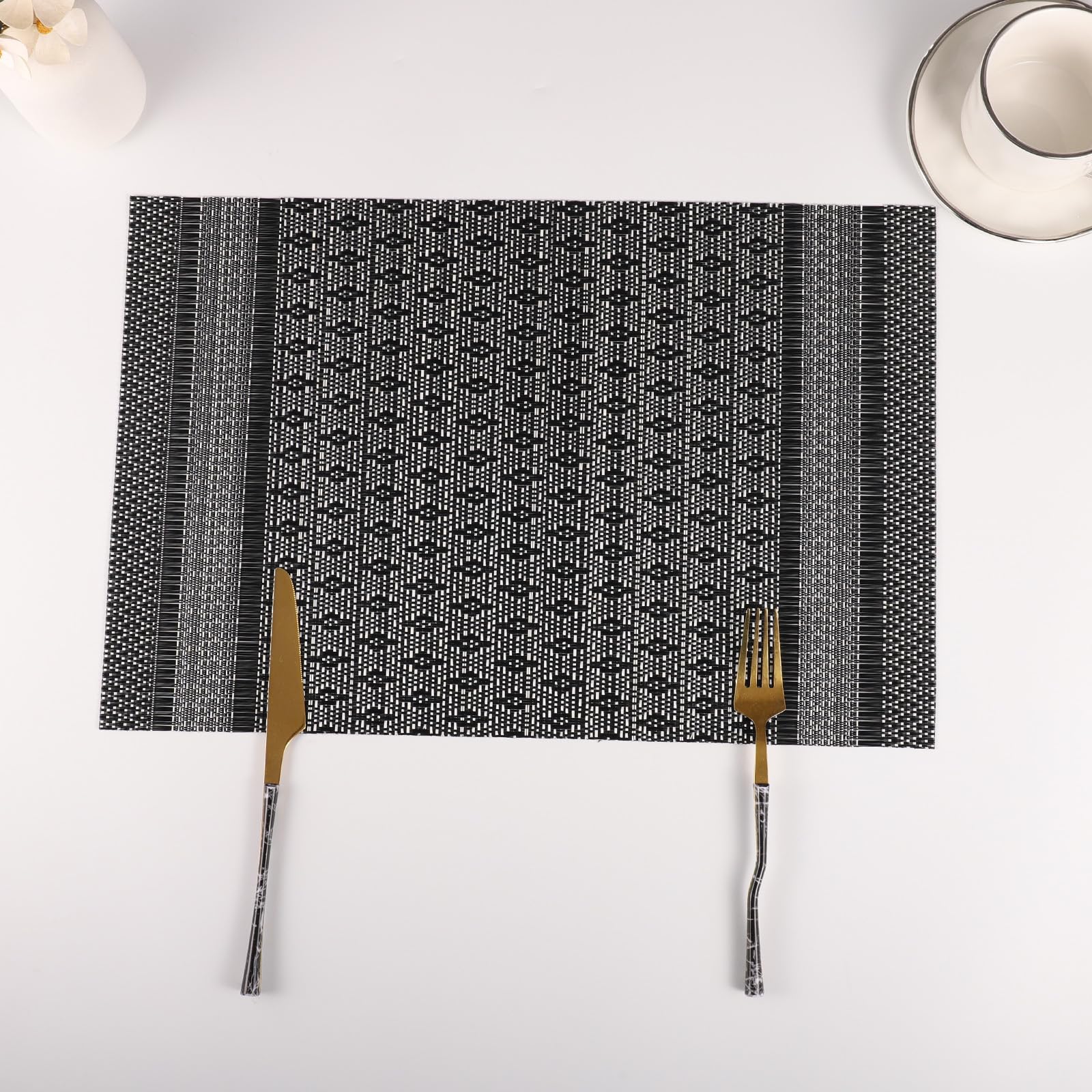 Place Mats for Table Placemats Set of 6 Navy Table Mats Woven Vinyl for Dining Washable Blue Place Mats Durable Indoor Outdoor Tablemats Non Slip Washable Wipeable 30X45cm (Blue Striped) - Image 2