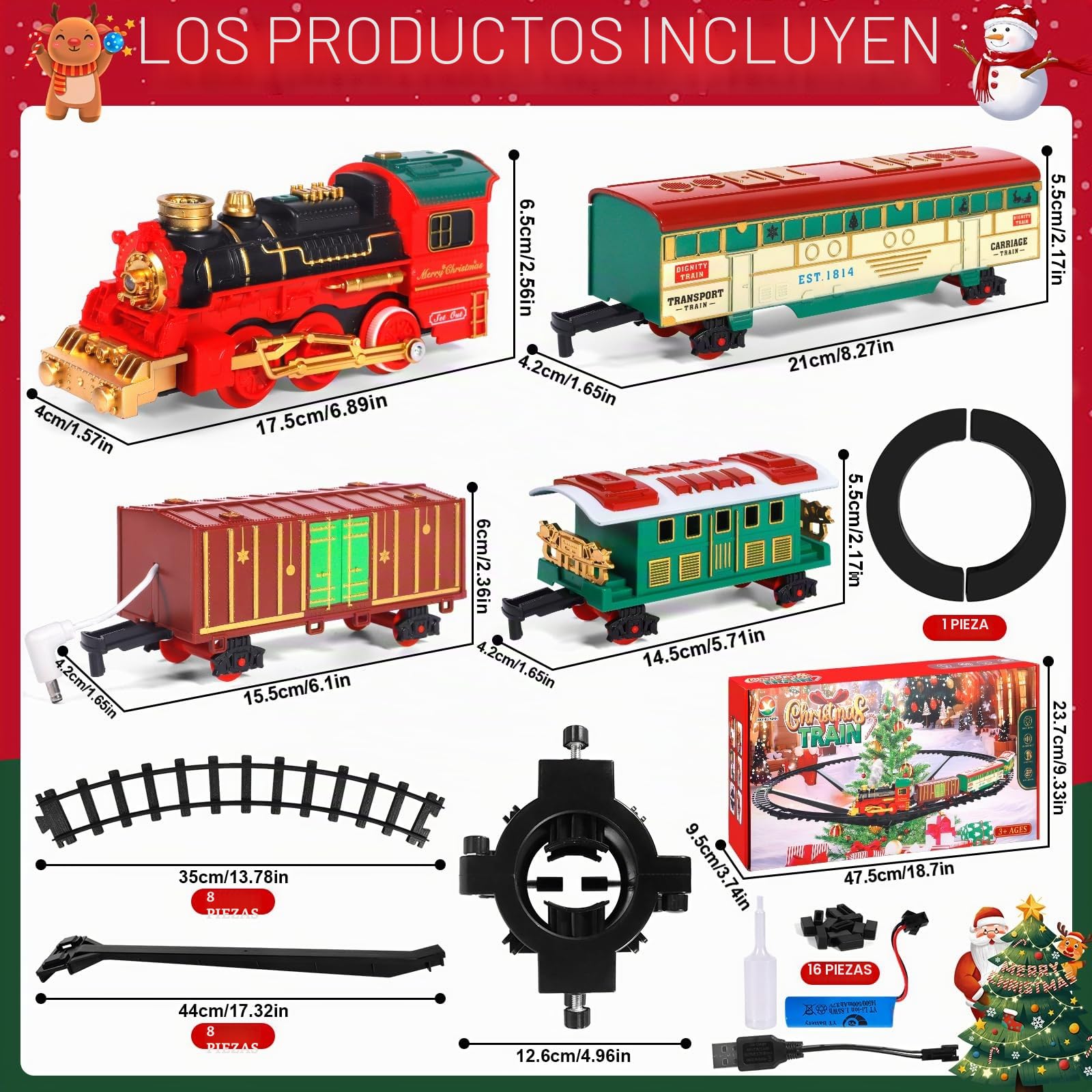 Tren Juguete para Niños, Tren de Navidad Eléctrico de Vapor con Spray, Luces y Sonido, Decorar Árbol de Navidad, Regalos para Niños y Niñas Mayores de 3 4 5 6 7 8 Años