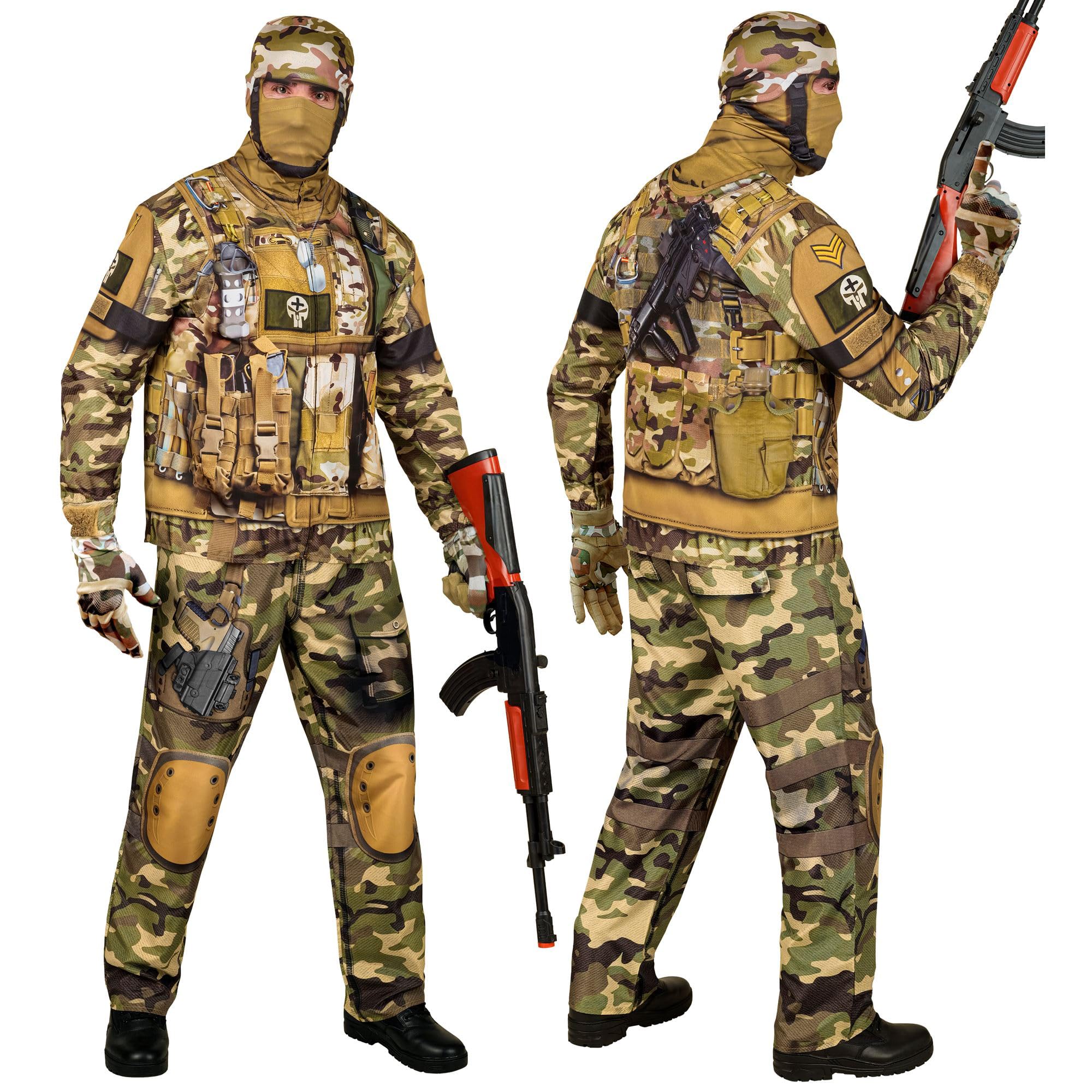 W WIDMANN MILANO Party Fashion - Soldat Kostüm Set mit Maske, komplettes Outfit für Halloween und Karneval