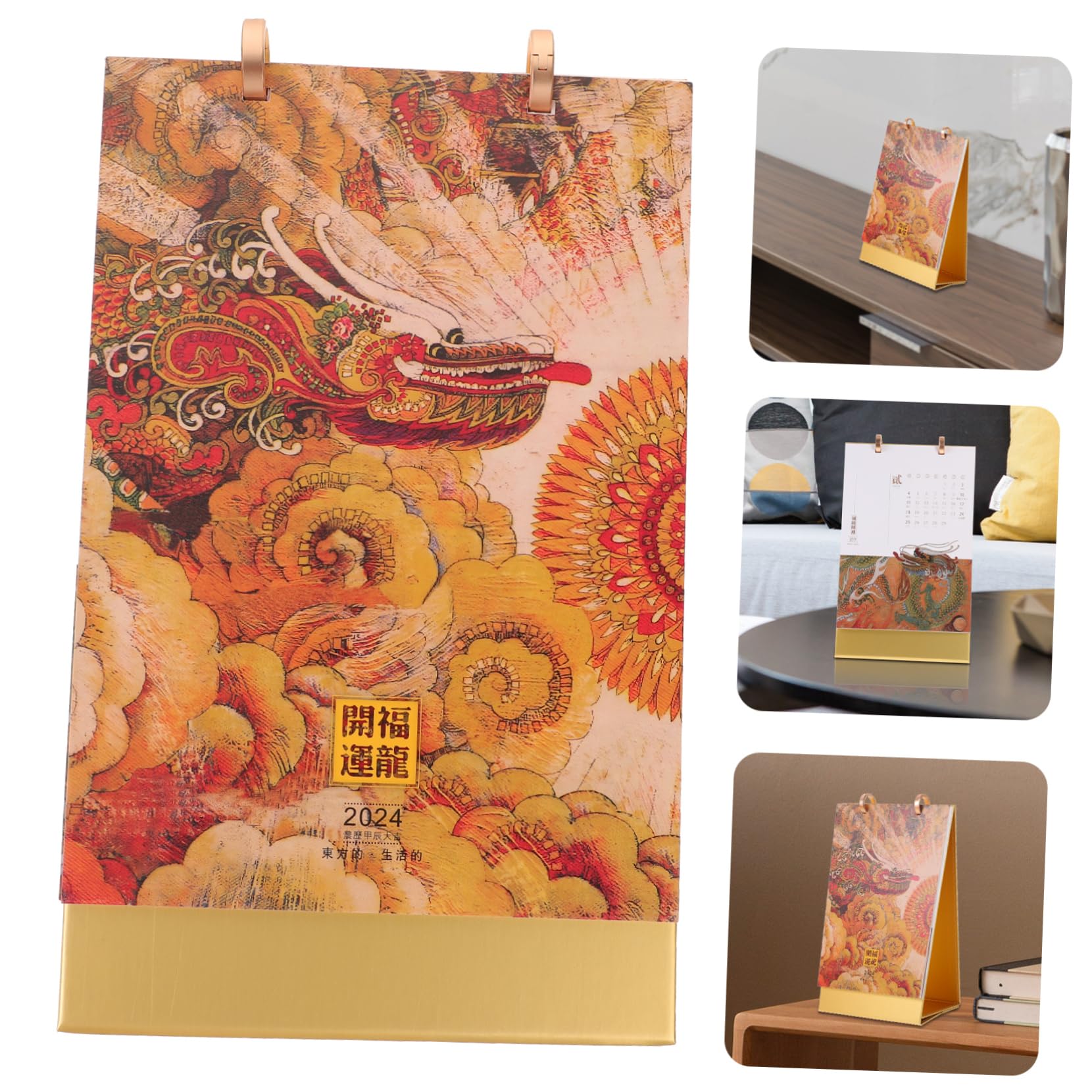 SHINEOFI 2stücke Desk Calendar Chinesisches Design Kreativer Tischkalender Für Home Office Und Schule Dekorativer Stehkalender Mit Goldprägung Einfach Zu Für Planung Und Organisation