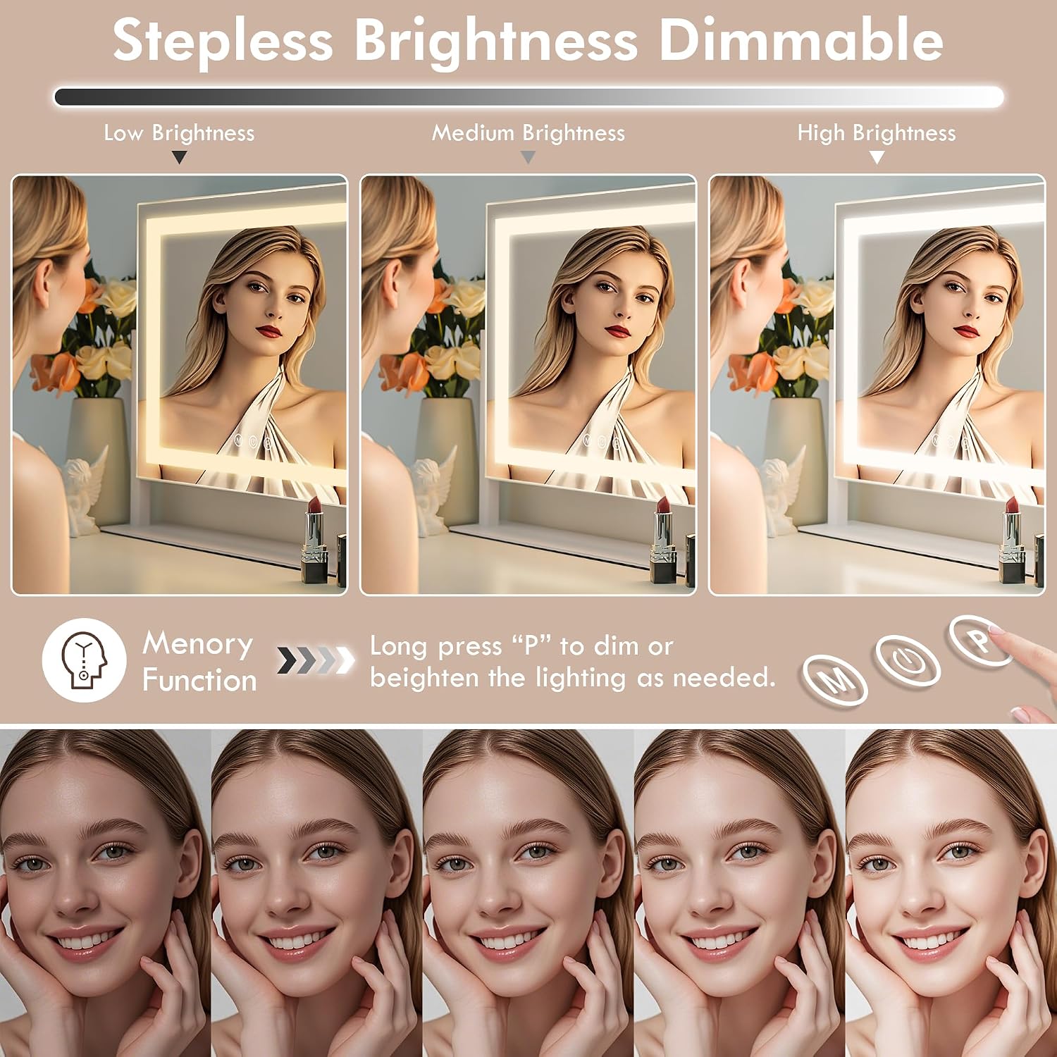 LuxeVue Vanity Mirror with Lights, 40 x 30cm LED Makeup Mirror,Freestanding Light Up Vanity Mirror with 3 Colors Dimmable, Touch Sensor, Round 3.5″ 15X Spot Magnifying, 360 Rotation (White)