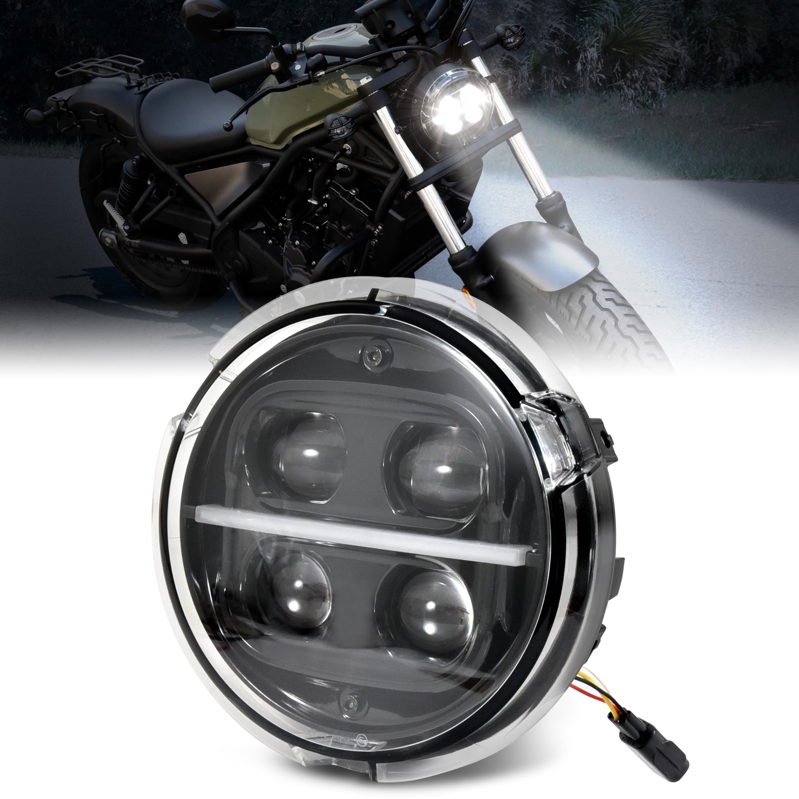VEISUTOR LED Headlight Assembly for Rebel CMX300 17-24, LED Headlight Headlamp Front Light Lamp with High Low Beam DRL for Honda Rebel CMX300 ABS 2017-2024