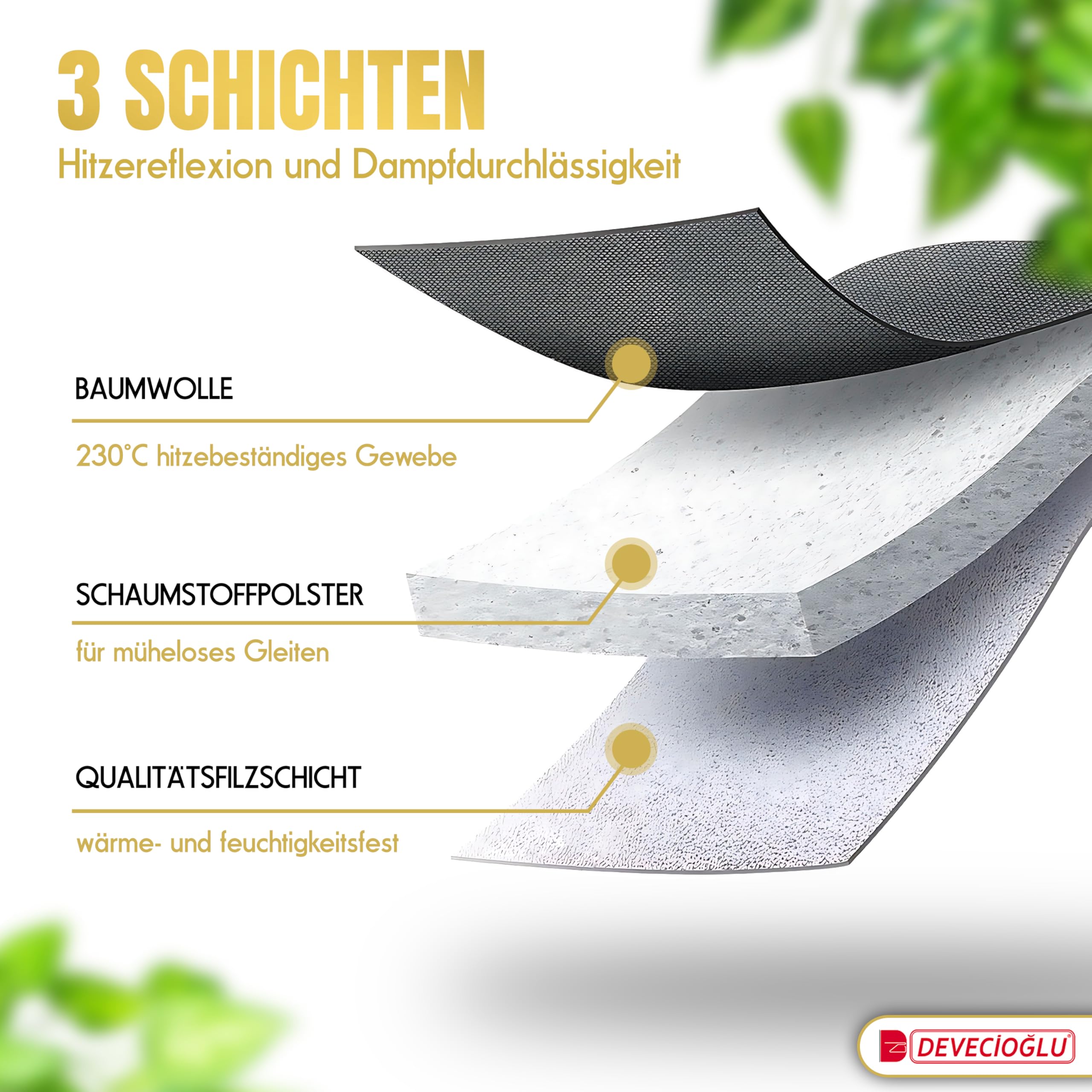 DEVECIOĞLU Bügelbrett 127x46cm - XL Bügeltisch für Dampfbügelstation, Bügelbrett Groß, klappbarer Bügeltisch, höhenverstellbar, Ironing Board, (MM123)