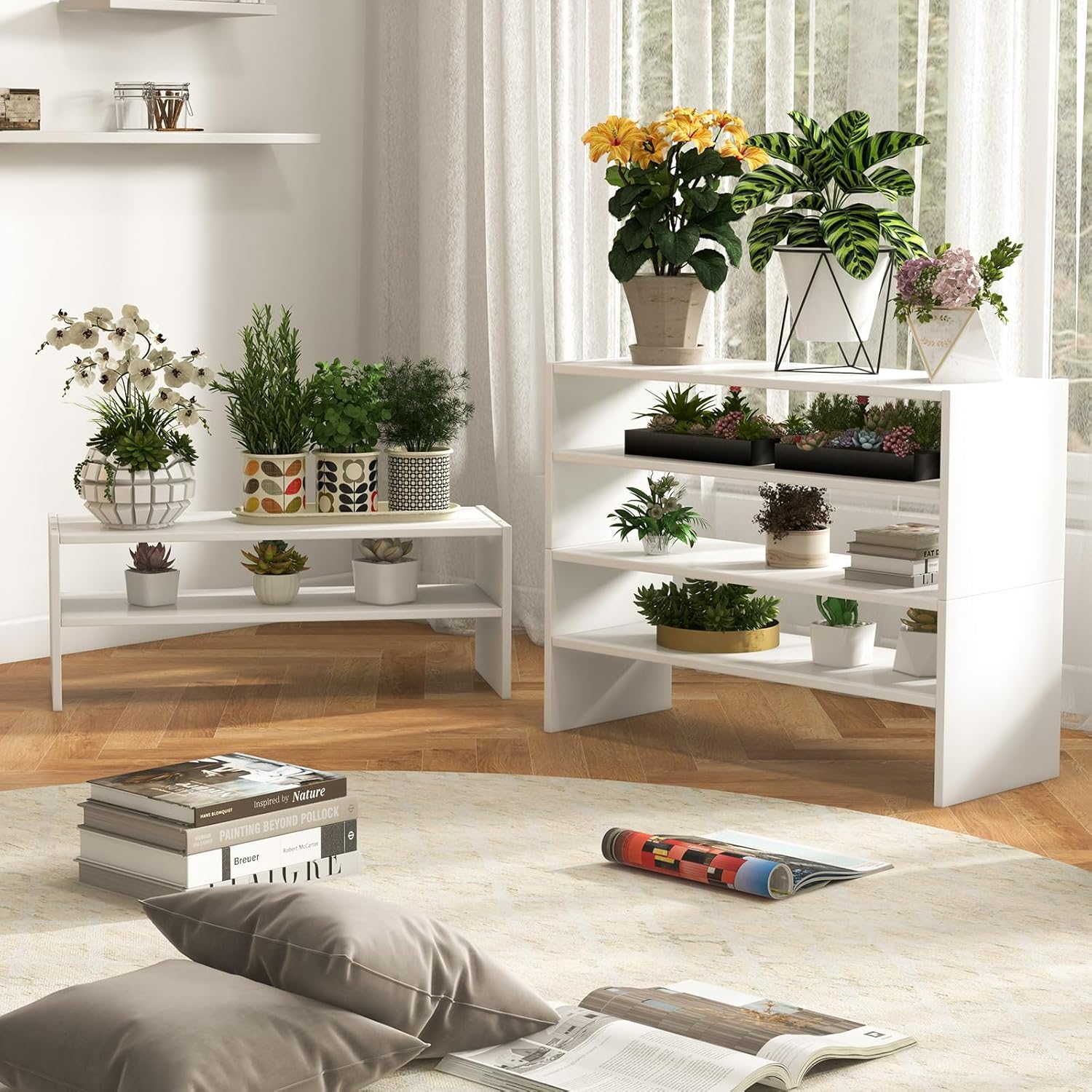 6-Tier Stackable Shoe Rack, Multi-Functional 3 Pcs Shoe Storage Shelves for Closet, 31 Inch Wide Shoe Organizer with Anti-Tipping Device, Ideal for Entryway Bedroom Living Room, White