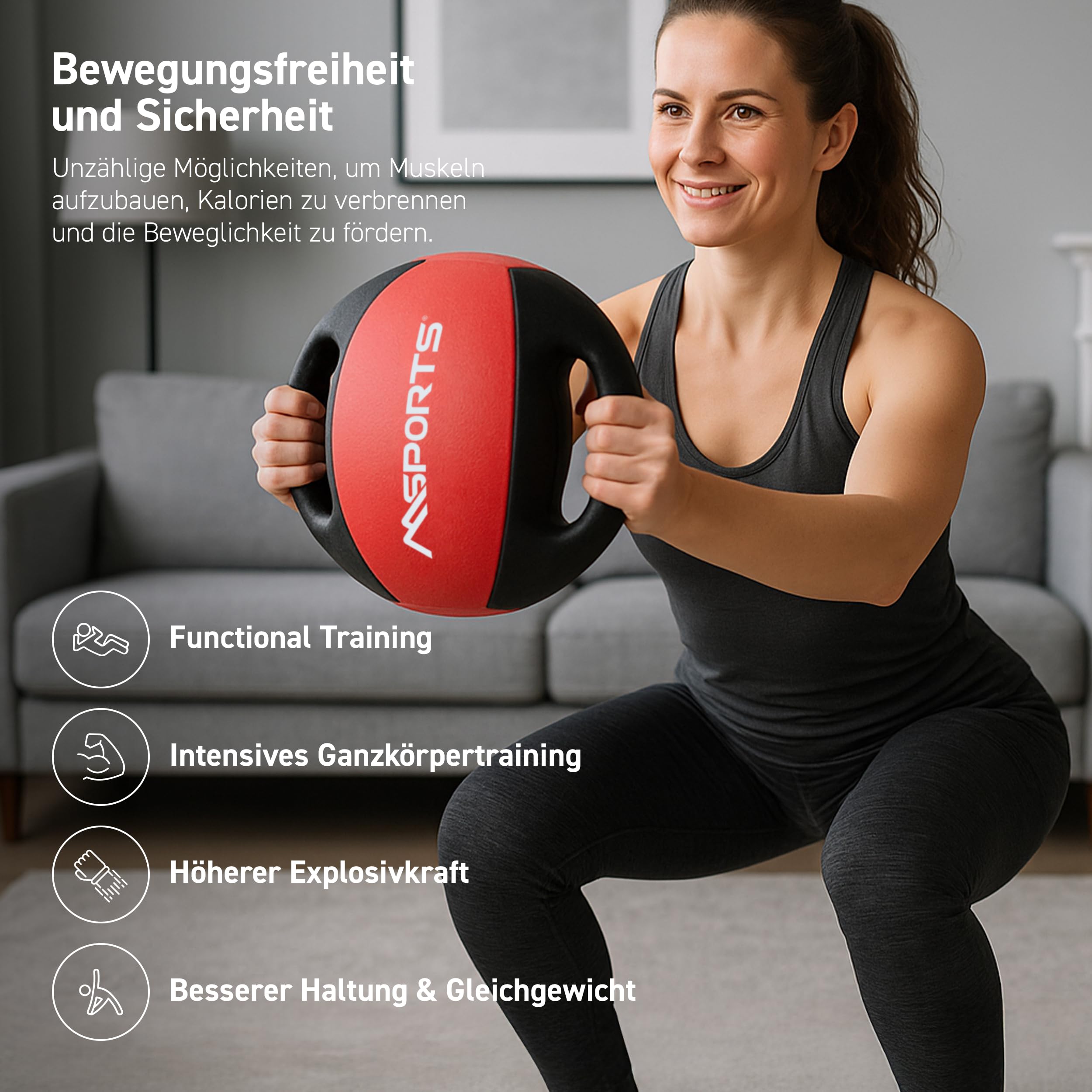 MSPORTS Medizinball Premium mit Griffe 1 – 10 kg – Professionelle Studio-Qualität Gymnastikbälle