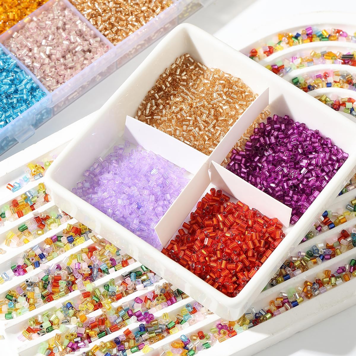 Aqawodu 28800Pcs Tube Beads Kit 3mm Glass Bugle Seed Beads for Crafts Jewelry Making Embroidery & Home Decoration - Image 9