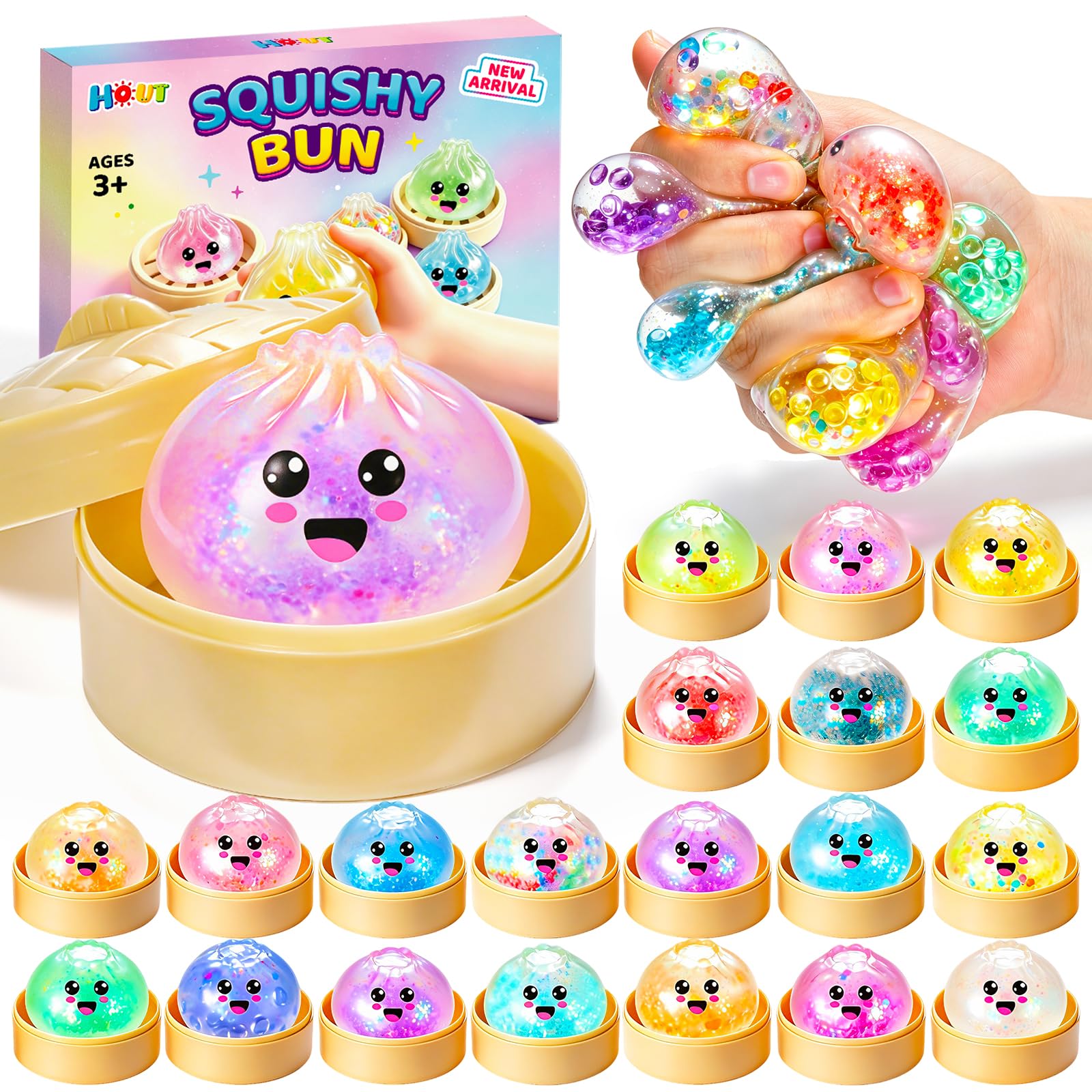 HOUT 20 Glitter Squishy Dumplings – Birthday Party Favours Fillers Toy