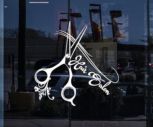 Calcomanía de pared de vinilo para ventana, tijeras de corte de pelo, calcomanías de letrero de peluquería de belleza, regalo único (2039igw)