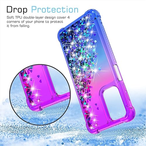 Miniatura 7 de Funda para Galaxy A23 con protector de pantalla HD, diseño de cascada flotante líquida con purpurina de arena movediza degradada para niñas Samsung