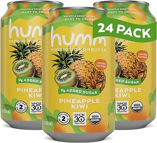 Humm Whole30 Approved Kombucha, Pineapple Kiwi, Organic, Vegan & GMO Free (24 Pack)