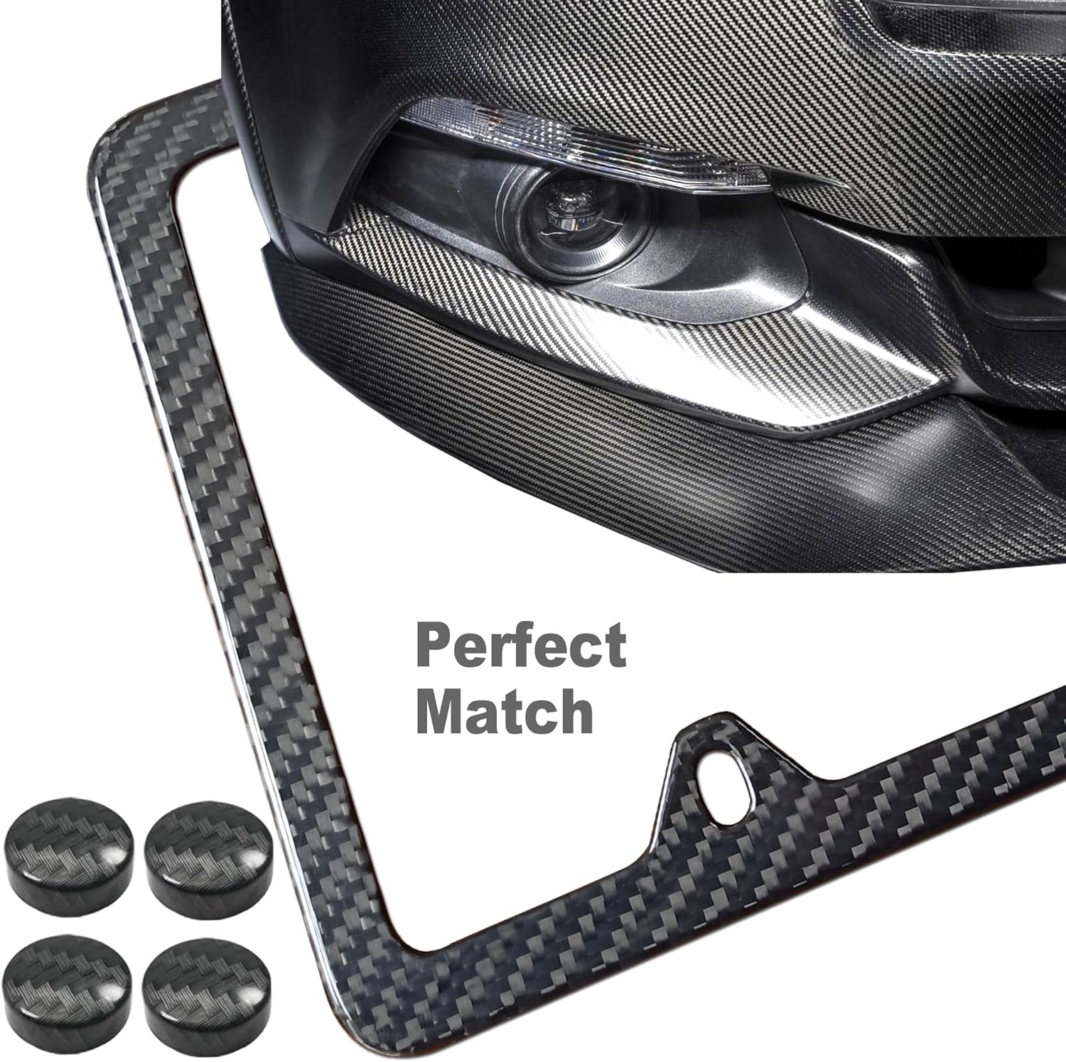 Carbon Fiber License Plate Frame- 1 Pack100% Handcrafted Real Carbon Fiber Cloth Wrapped Holder, Slim Black Stainless Steel Car Tag Cover with Screws Caps, Rattle Proof Pad, 4 Hole - Image 7