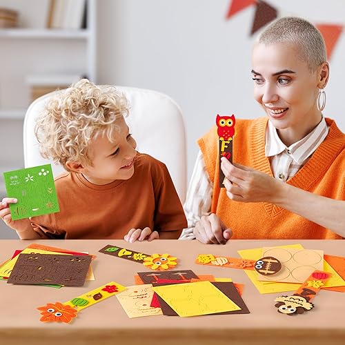 Miniatura 4 de HubirdSall Paquete de 24 marcapáginas de fieltro de otoño, haz tus propios marcadores de Acción de Gracias con fútbol, pavo, calabaza, búho,