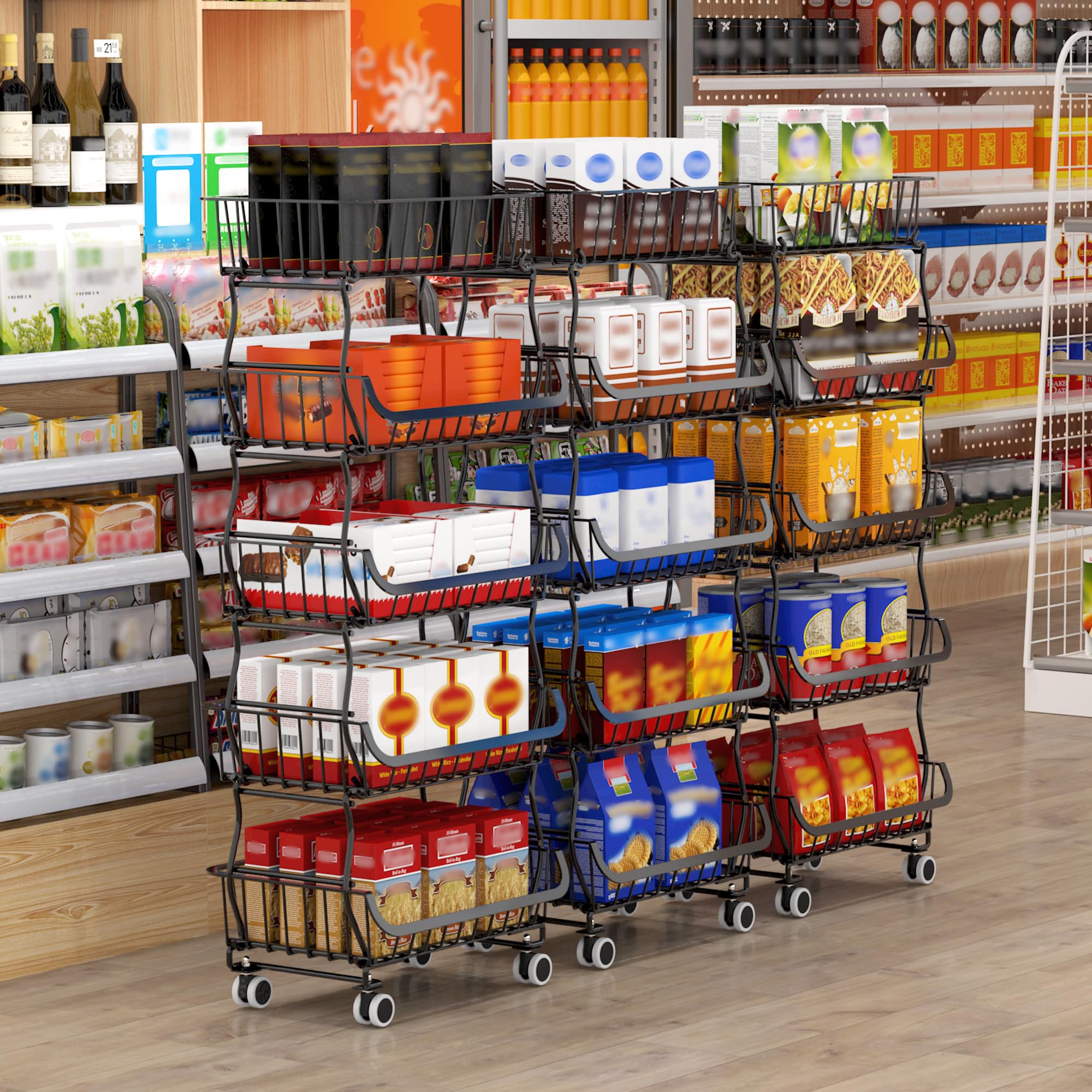 Estante de alambre de metal para cesta de frutas y verduras para cocina, oficina, tienda, supermercado, despensa, estante para aperitivos, estantes de almacenamiento de metal de 5 niveles