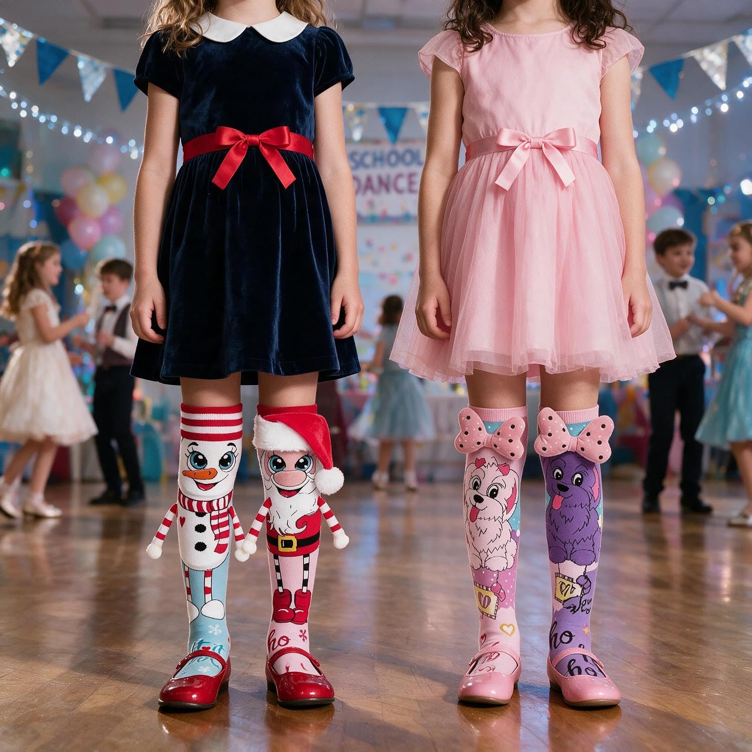 2 Pairs Crazy Socks For Kids Girls Knee High 3D Mismatched Novelty Socks