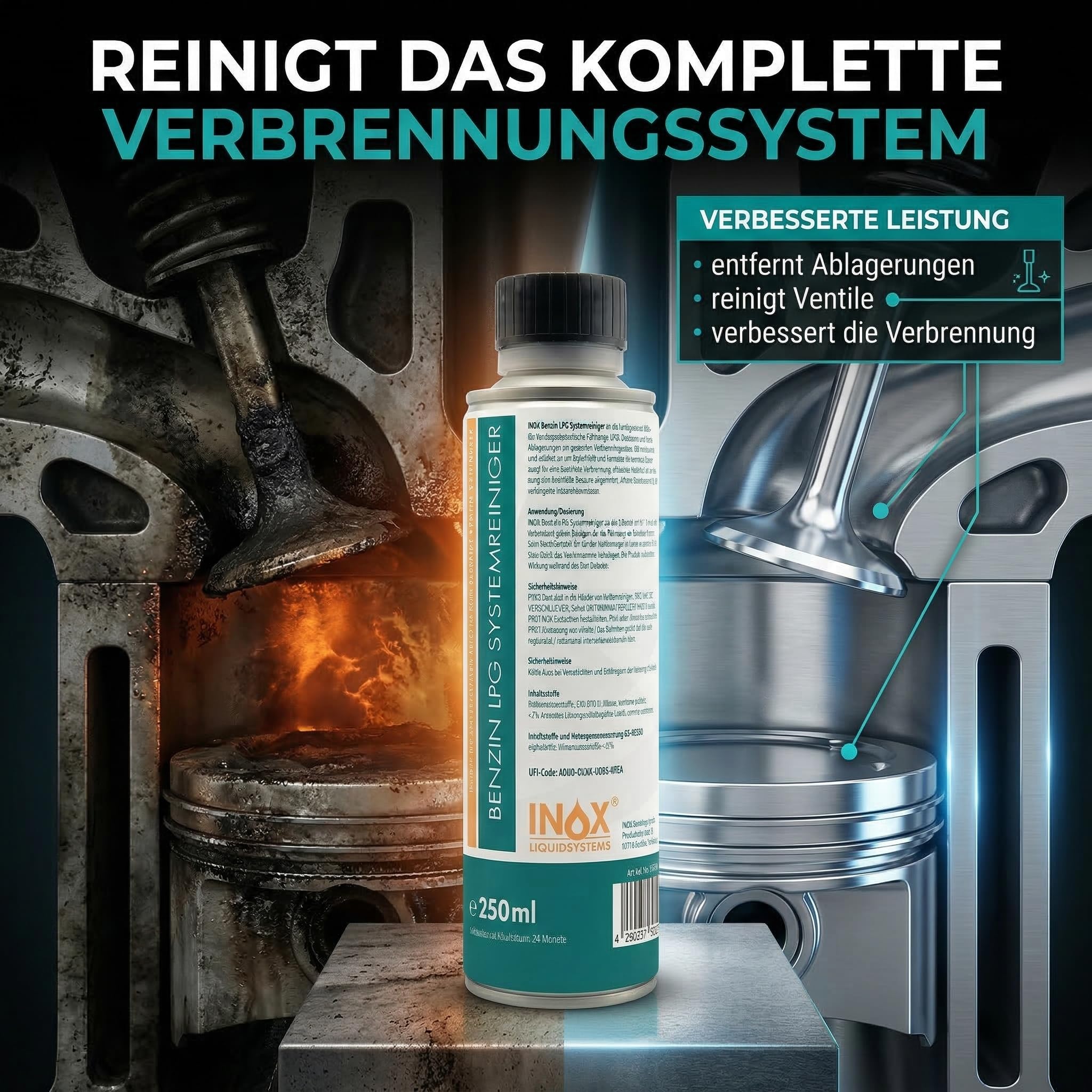 INOX LPG Additiv Benzin Systemreiniger 6x250ml – Ventilschutz für Autogas Fahrzeuge – Reinigt Einspritzsystem & Motor – Weniger Verbrauch & Verschleiß – Für alle bivalenten Motoren