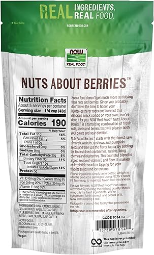 Miniatura 2 de NOW Foods, Nuts About Berries, deliciosa mezcla de almendras crudas, pasas, arándanos, nueces, anacardos, arándanos, cerezas y semillas de calabaza,