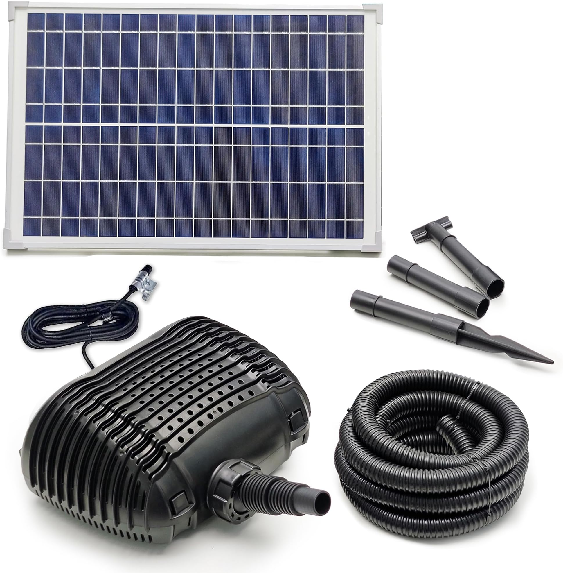 MNP Powerful Submersible Solar Powered Pond Pump Kit with Panels and Hose. No Battery. Advanced design. (25 Watts)