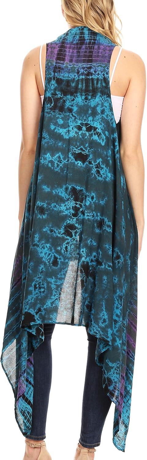 Sakkas Ivana Women's Oversized Draped Open Front Sleeveless Cardigan in Tie Dye - Image 2