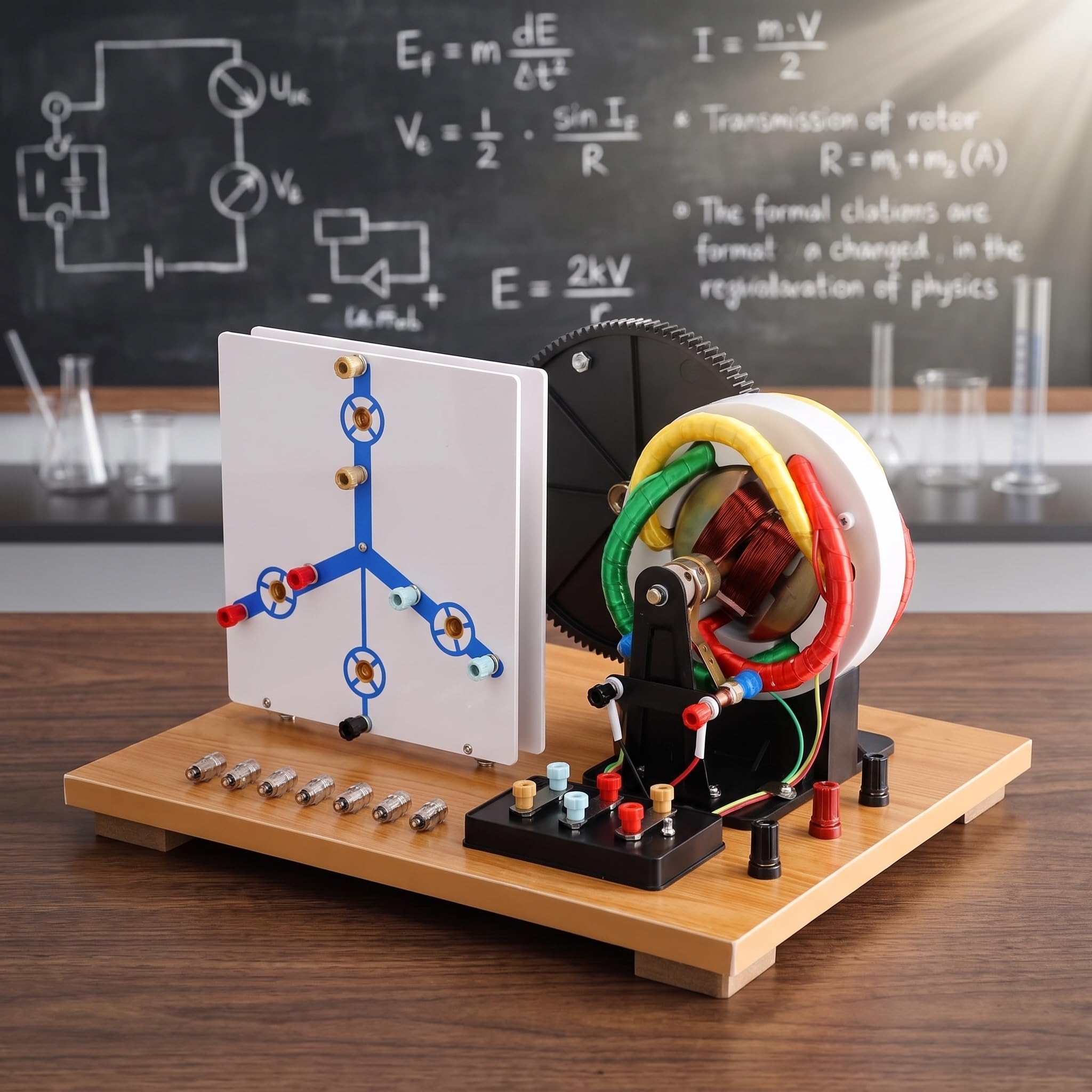 Modelo De Generador Trifásico De Ca/CC, Demostración De Fuente De Alimentación Electromagnética para Física, Modelo De Generador Trifásico De Ca/CC con Manivela, Bobinas Y Cableado Visibles,