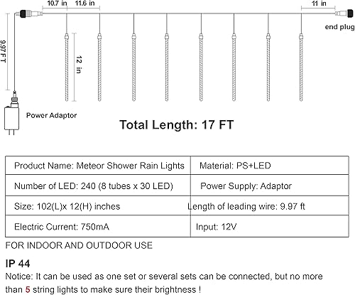 Miniatura 3 de Joiedomi Paquete de 2 288 luces LED de lluvia de meteoritos de Navidad, 2 x 8 tubos de 12 pulgadas, luces de lluvia para exteriores, luces de
