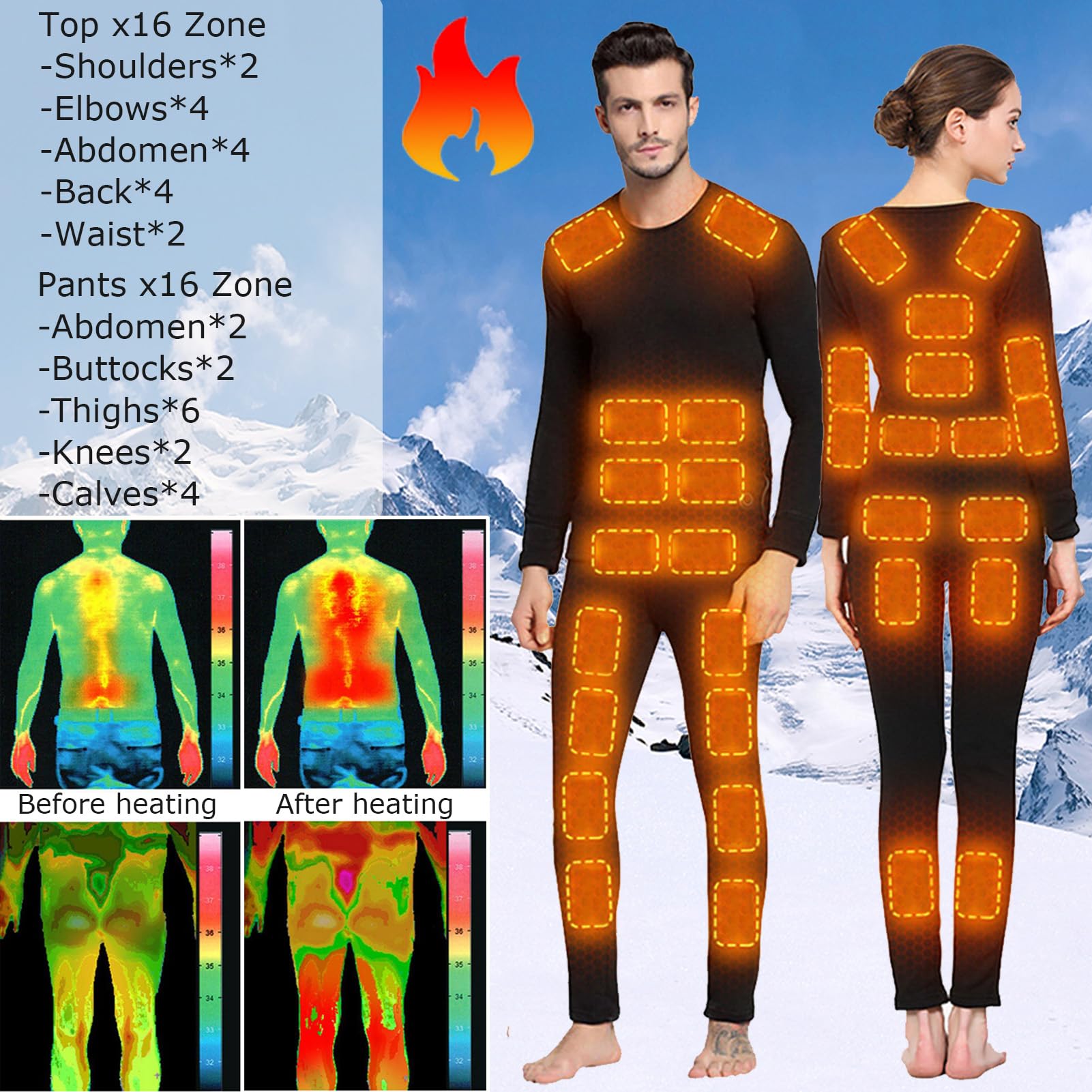 Inverni, Biancheria Intima Riscaldata, Uomo, Donna, App E Telecomando, Riscaldamento, Magliette E Pantaloni Termici per Gli Sport all'Aria Aperta