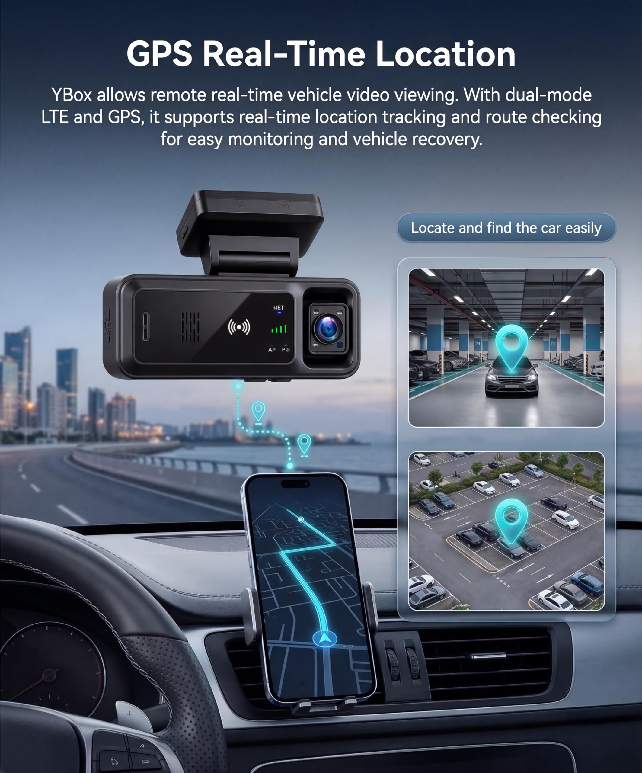 VECHTEL Cámara Dash 4G LTE Sin Pantalla, Monitorización Remota 24/7, Visión Nocturna, Audio Bidireccional, Alarmas De Seguridad, Almacenamiento En La Nube, Instalación Sencilla Cámara para Coche