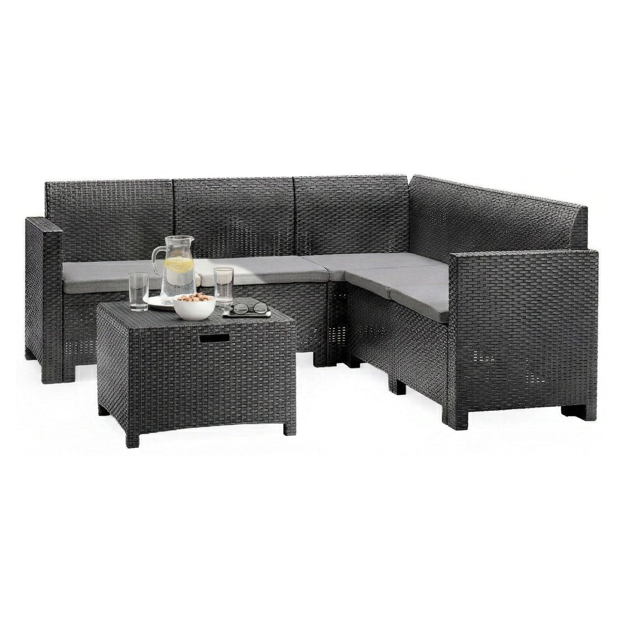 Dmora - Set salotto da esterno Eris, Set da giardino con cuscini, Salottino indoor e outdoor effetto rattan, 100% Made in Italy, Antracite