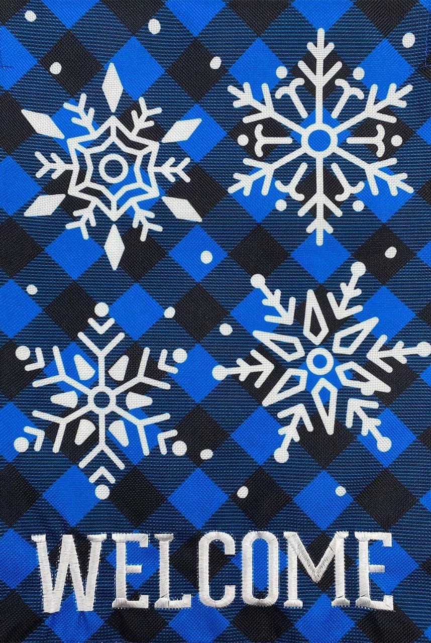 Checkered Snowflakes Burlap Winter House Flag Welcome 28" x 40" Briarwood Lane