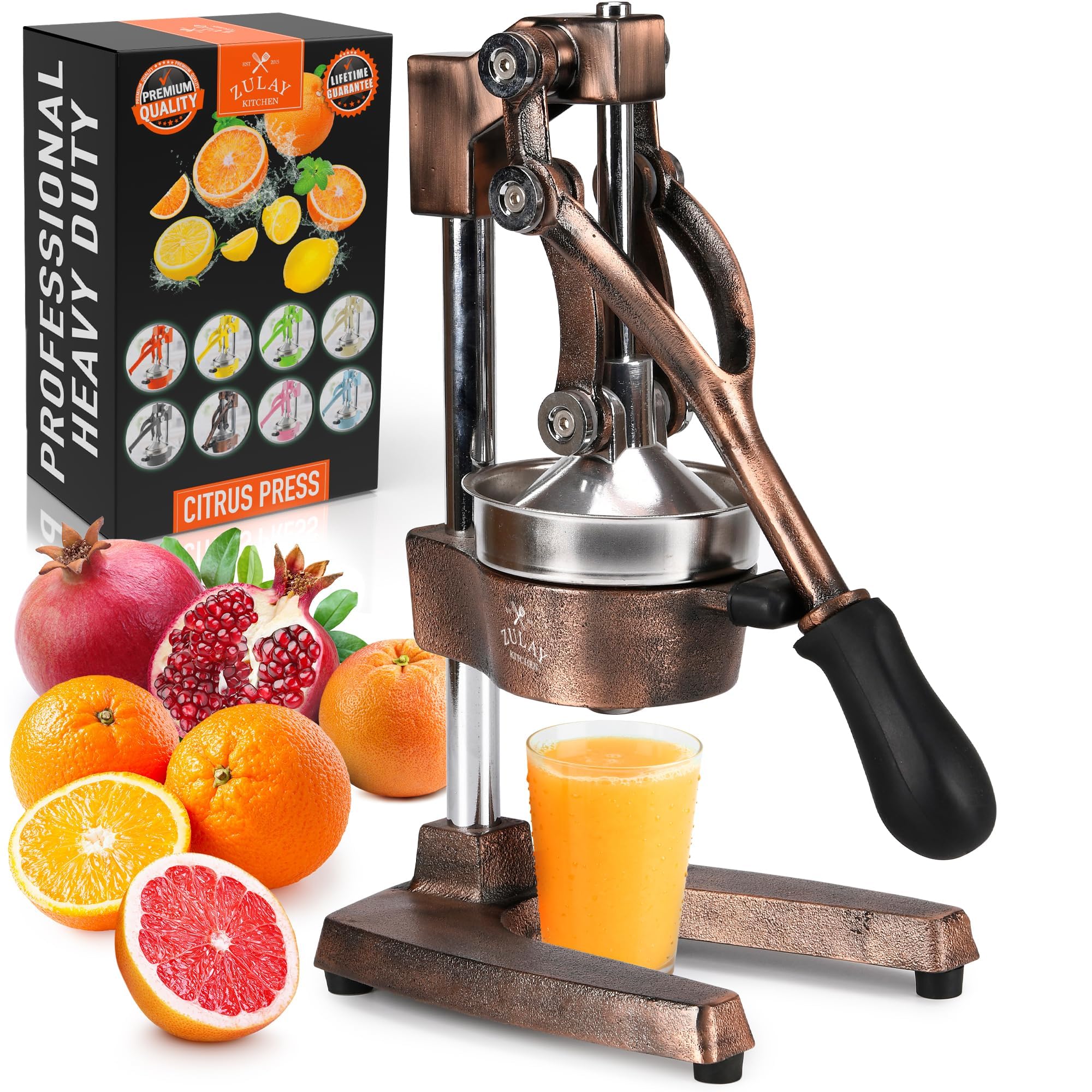 Zulay Kitchen Cast Iron Juicer - Easy-to-Clean Heavy-Duty Manual Juicer, Professional Citrus Juicer - Stainless Steel Lemon Squeezer - Manual Citrus Press & Orange Squeezer - Orange Juicer (Copper)