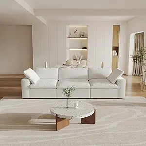120.45" Cloud Modular Sectional Sofa with Thick Cushion, Minimalist Sofa Couch,Convertible Sofa Deep Seat Couches for Living Room Sofa Sets (White, 3 Seater)