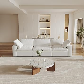 120.45" Cloud Modular Sectional Sofa with Thick Cushion, Minimalist Sofa Couch,Convertible Sofa Deep Seat Couches for Living Room Sofa Sets (White, 3 Seater)