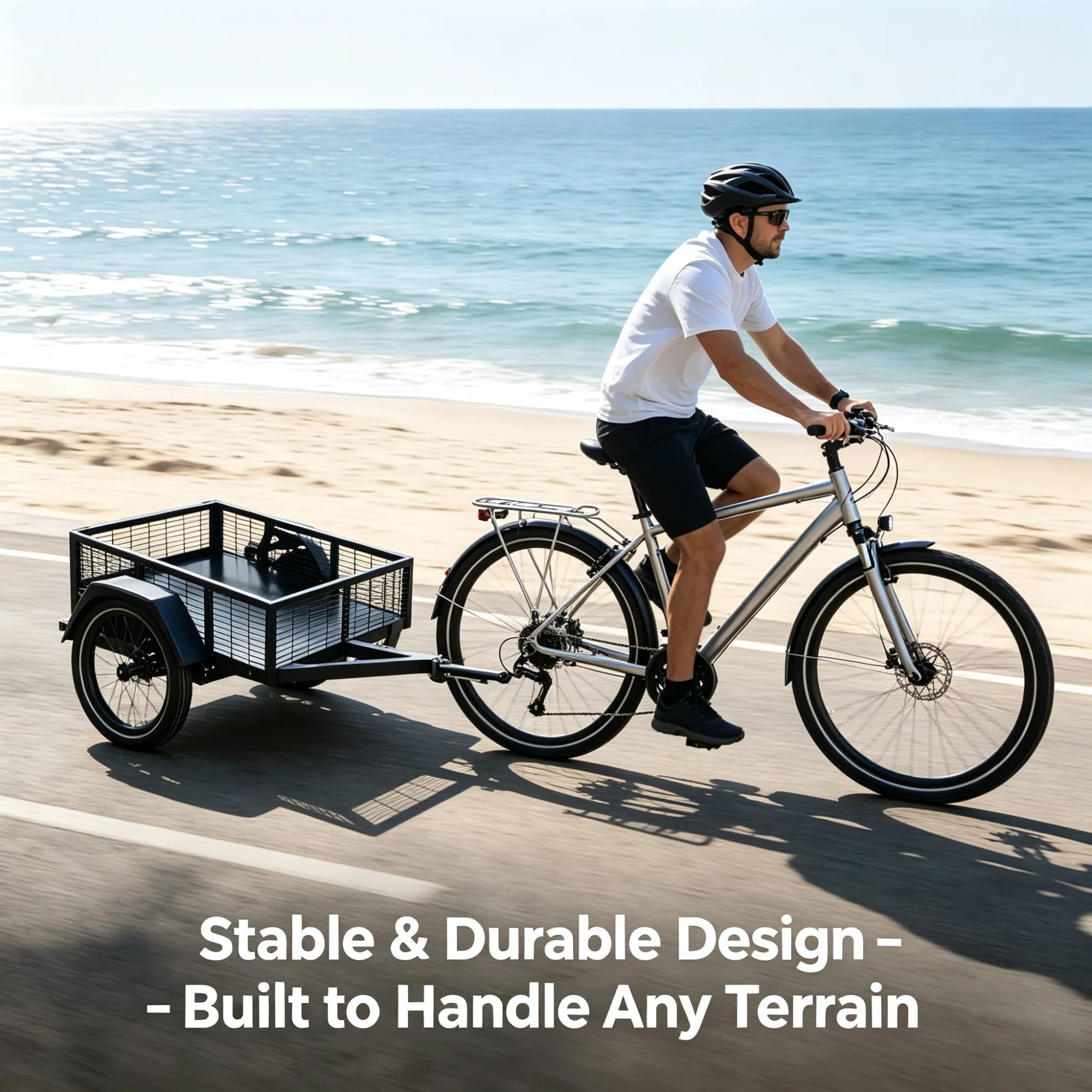 Remolque Carga para E-Bici, Carro de Acero Plegable Pesado | Capacidad 110 lb, Enganche Universal para E-Bicis – Ideal para Viajes Diarios, Compras y Transporte Urbano