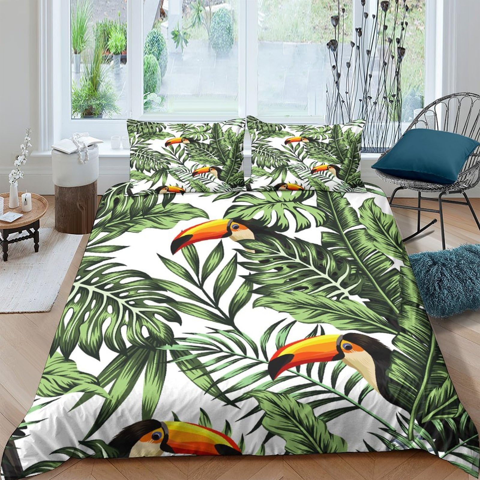 Ctjqhvkz Style-8 3D Printed Tropical Rainforest Fitted Sheet Microfiber Soft Toucan Mattress Cover For Bedroom Guest Room Decor Single（135X200cm）