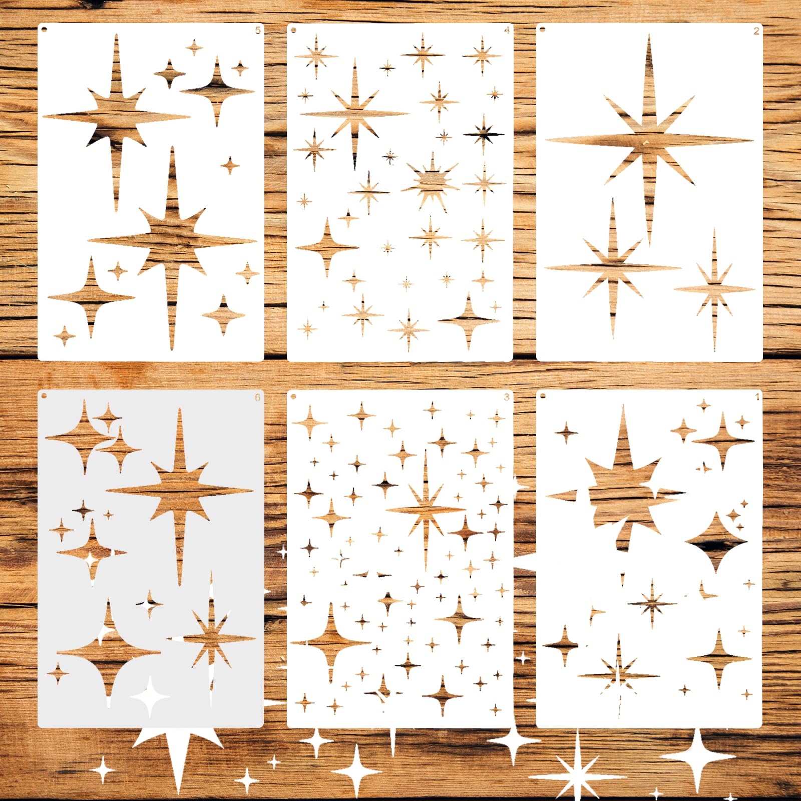 Molain 6 Pcs Large Star Stencils for Painting, Reusable Twinkle Star Template Wall Drawing Stencils for Walls, Wood, Canvas, Fabric Home Decoration