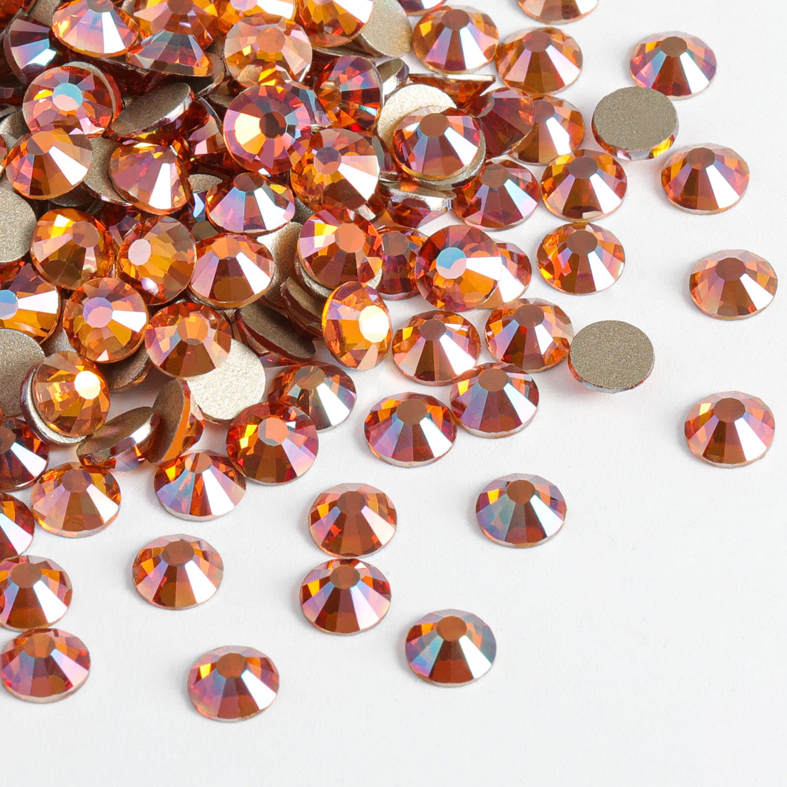 Beadsland 2880pcs Flat Back Crystal Rhinestones Round Gems for Nail Art and Craft Glue Fix, Amber, SS16,3.8-4.0mm
