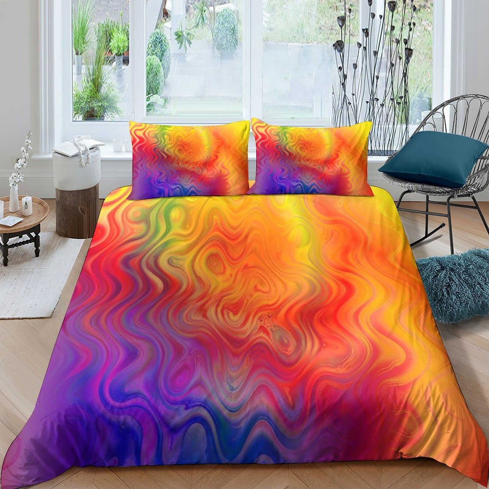Ctjqhvkz Style-2 3D Printed Rainbow Swirl Fitted Sheet Microfiber Soft Colorful Abstract Mattress Cover For Bedroom Dorm Home Decor Single（135X200cm）