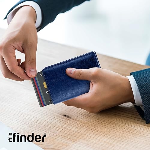 Miniatura 8 de Mila Finder - Carteras de bloqueo RFID para hombre, acceso rápido, tarjetero minimalista con expulsor automático emergente, cartera desplegable