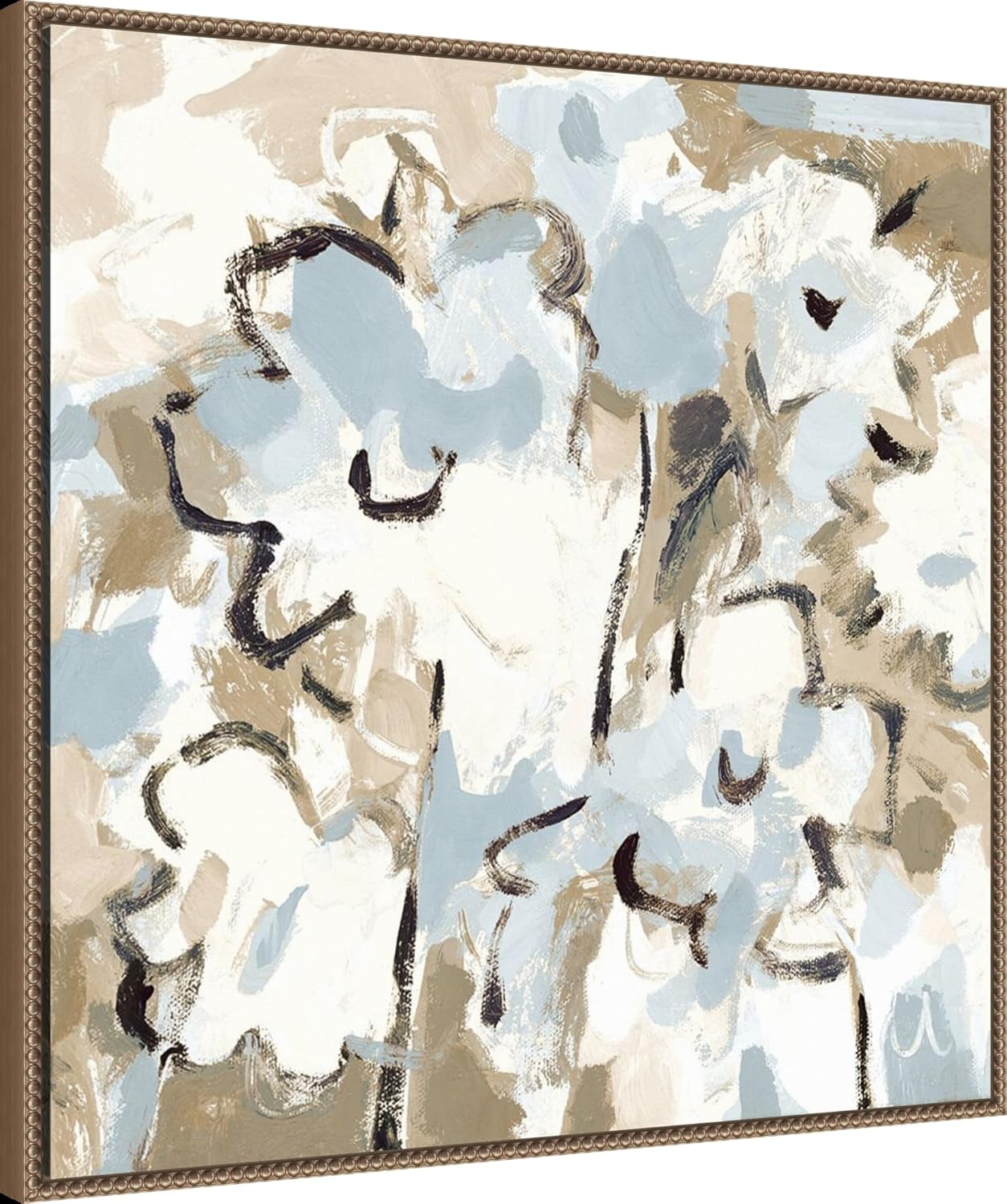 Amanti Art Framed Canvas Wall Art 30x30 Light Blue Floral by Vas Athas, Framed Wall Art Canvas, Abstract Artwork, Traditional Decor, Large Poster Painting for Living Room, Bedroom, Bathroom, Kitchen,